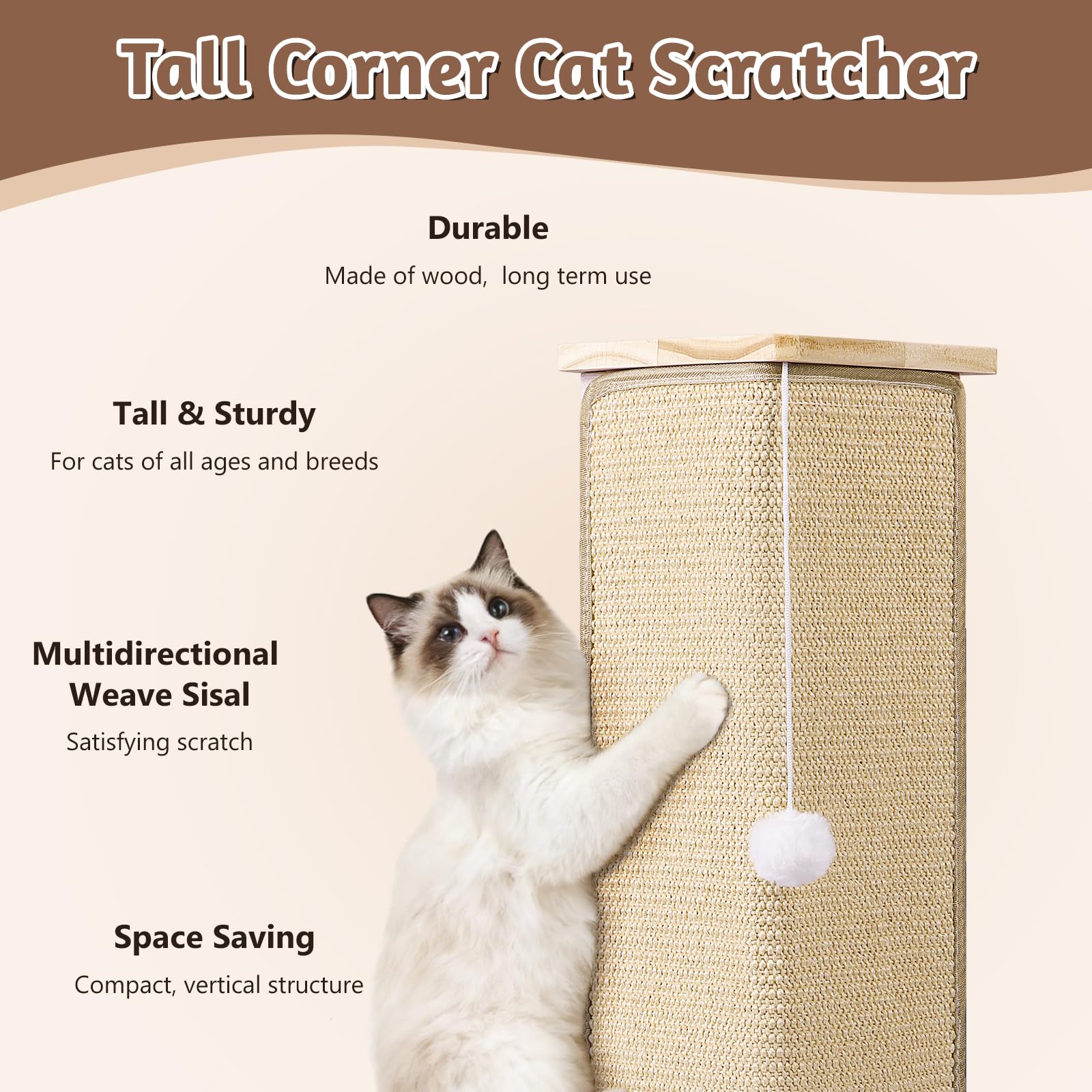 Rascador de esquina para sofá, poste rascador para gatos de 31 pulgadas de alto con juguetes interactivos, almohadilla de sisal reemplazable para gatos de interior, protector de muebles para