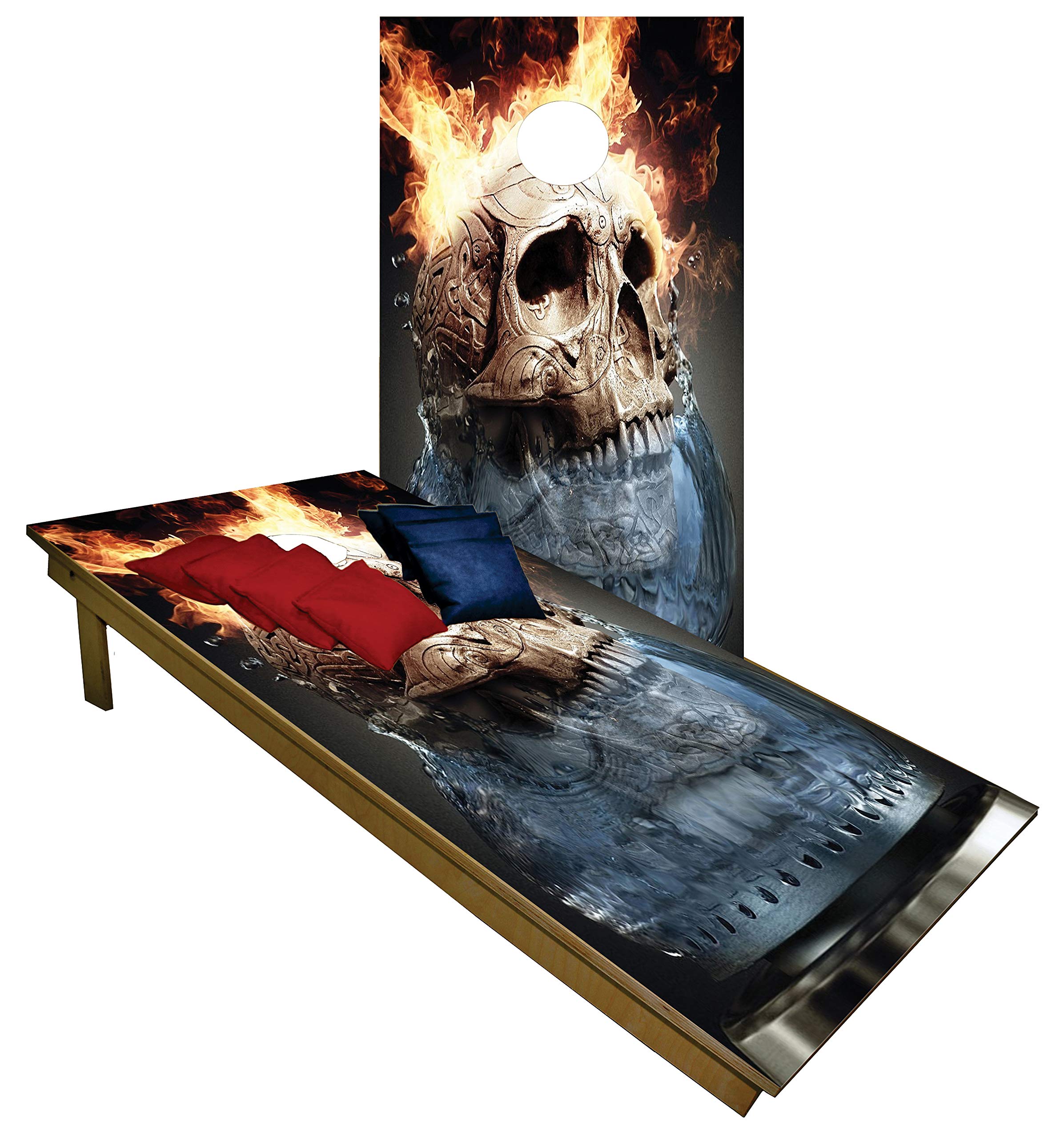 CornholeGamesUSA Handmade Premium Wooden Cornhole Board Set - Skull Series - Handmade in USA, Regulation Size 2'x4', Made of Baltic Birch | Includes 8