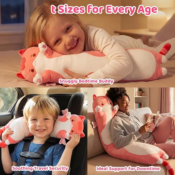 Mewaii Long Cat Plush Body Pillow, Cute Cat Plush Animals Kawaii Soft Plushies, Kitten Plush Pillow Doll Gift for Girls Boys (Pink Cat 36 Inch) - 3