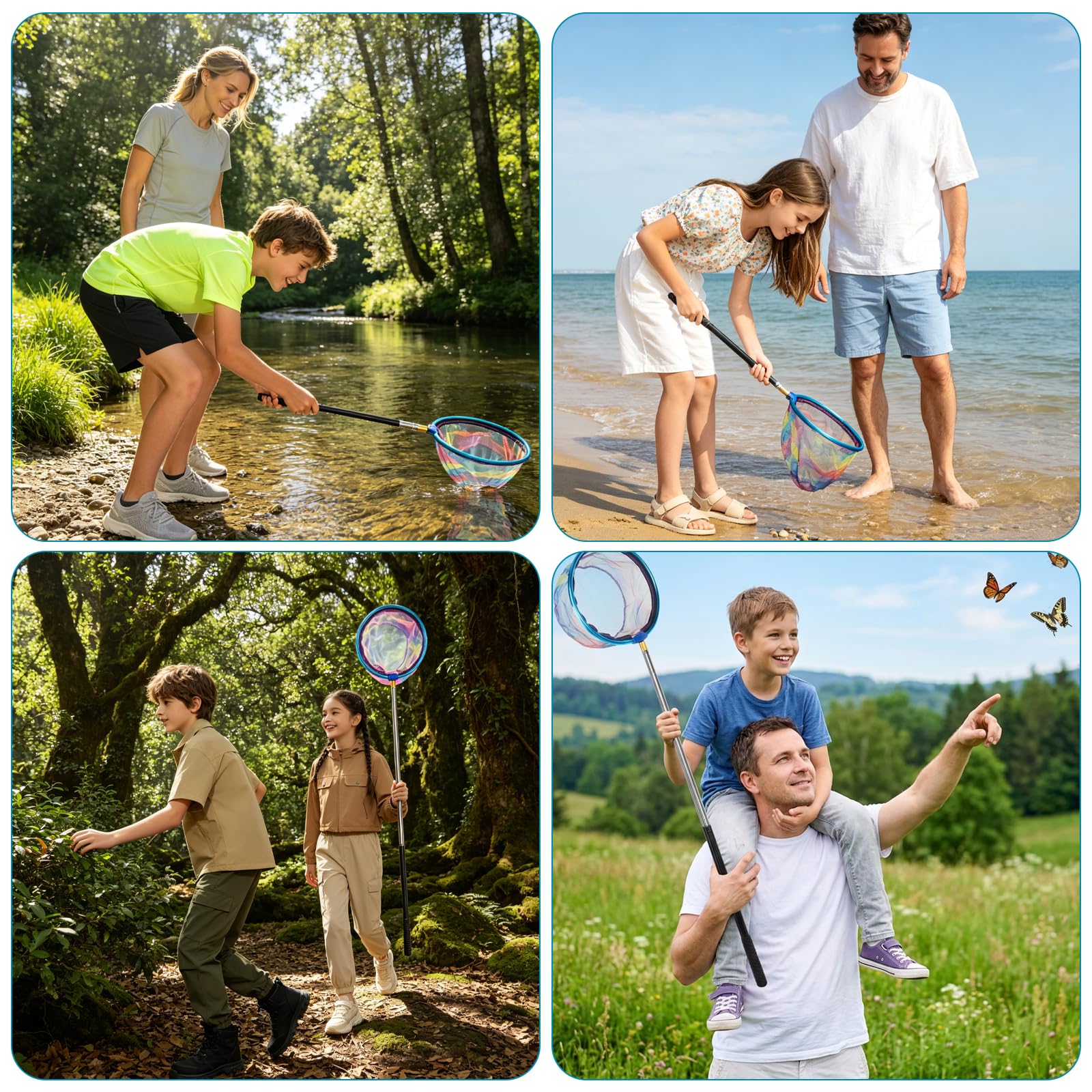 Teleskop Kescher, 66-175 cm Teleskop Angelkescher, Schmetterlingsnetz mit Teleskopstange Insektennetz Angelkescher Strandfangnetz für Outdoor Fische Insekten Angeln Strand Teich Garten Pool