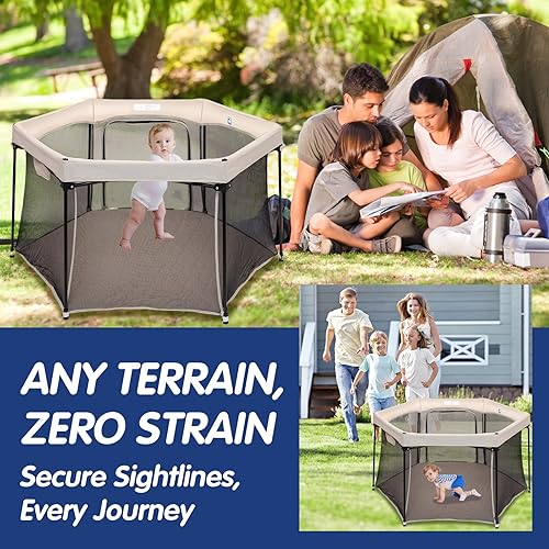 Miniatura 7 de Corralito para bebés de 53 x 53 pulgadas, patio de juegos portátil para interiores y exteriores, no requiere almohadilla adicional con paredes de
