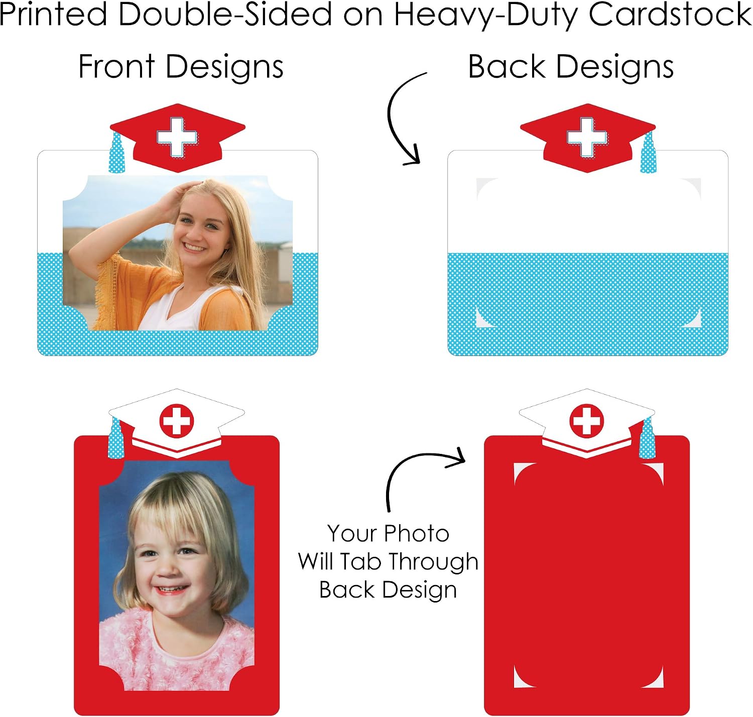 Graduation Photo Display Centerpiece Kit - 15 Double-Sided Photo Table Topper Sticks, Vertical and Horizontal 4x6 Picture Holders, DIY Party Decoration Set - Nurse Graduation