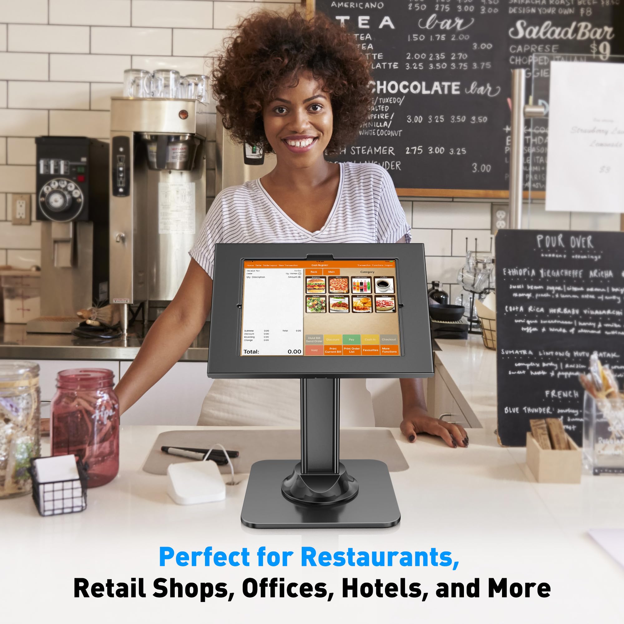 AboveTEK Anti-Diebstahl iPad Kiosk Stand, POS iPad Sicherheitsständer, Aluminium Tablet Halter mit Verriegelung, 360° Drehung & 75° Neigung, Tischmontage für Gewerbliche Nutzung (Schwarz)