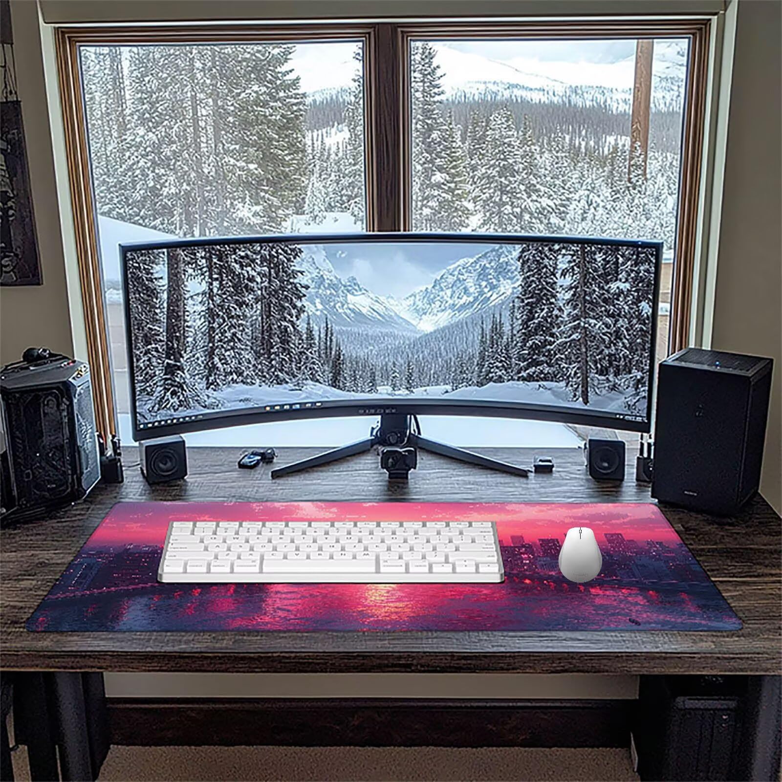 Paesaggio urbano Tappetino Mouse Gaming xxl 1000 x 500 mm, Tappetino Scrivania Viola Con Bordi Cuciti, Presa Stabile su Superfici Lisce, Impermeabile Antiscivolo Mouse Pad per Gaming Accessori m2-290