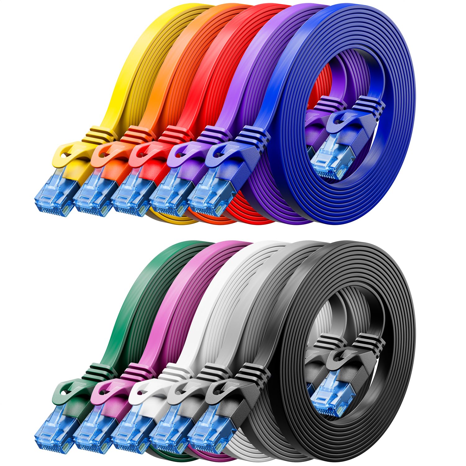 deleyCON 10x 1m Cavo Rete CAT6 Piatto - 1000 Mbit Gigabit LAN - CAT6 RJ45 Ethernet Patch Sottile Cavo Piatto - per Internet Switch Router Modem Patchpanel - Multicolore