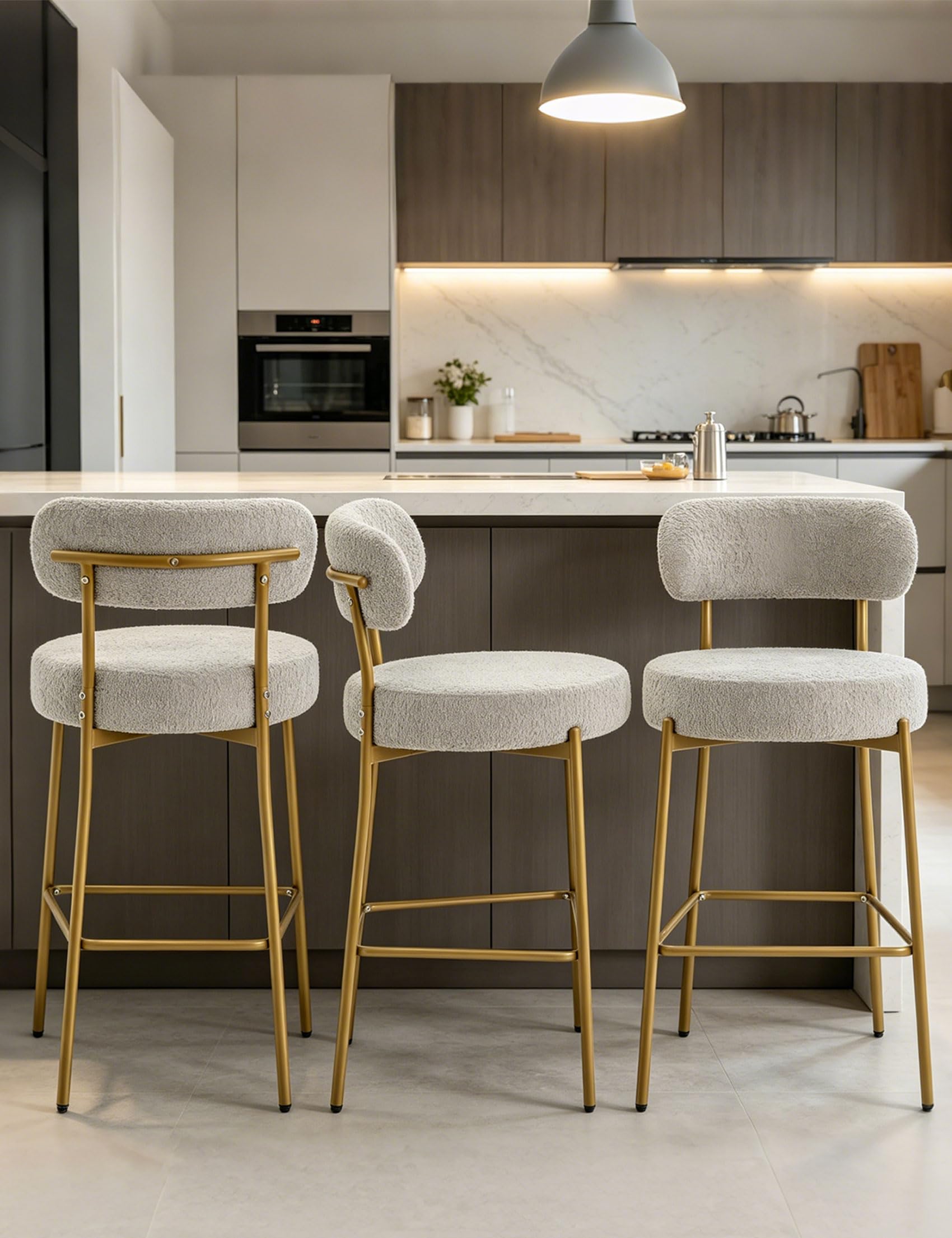 DYHOME Boucle Gold Bar Stools