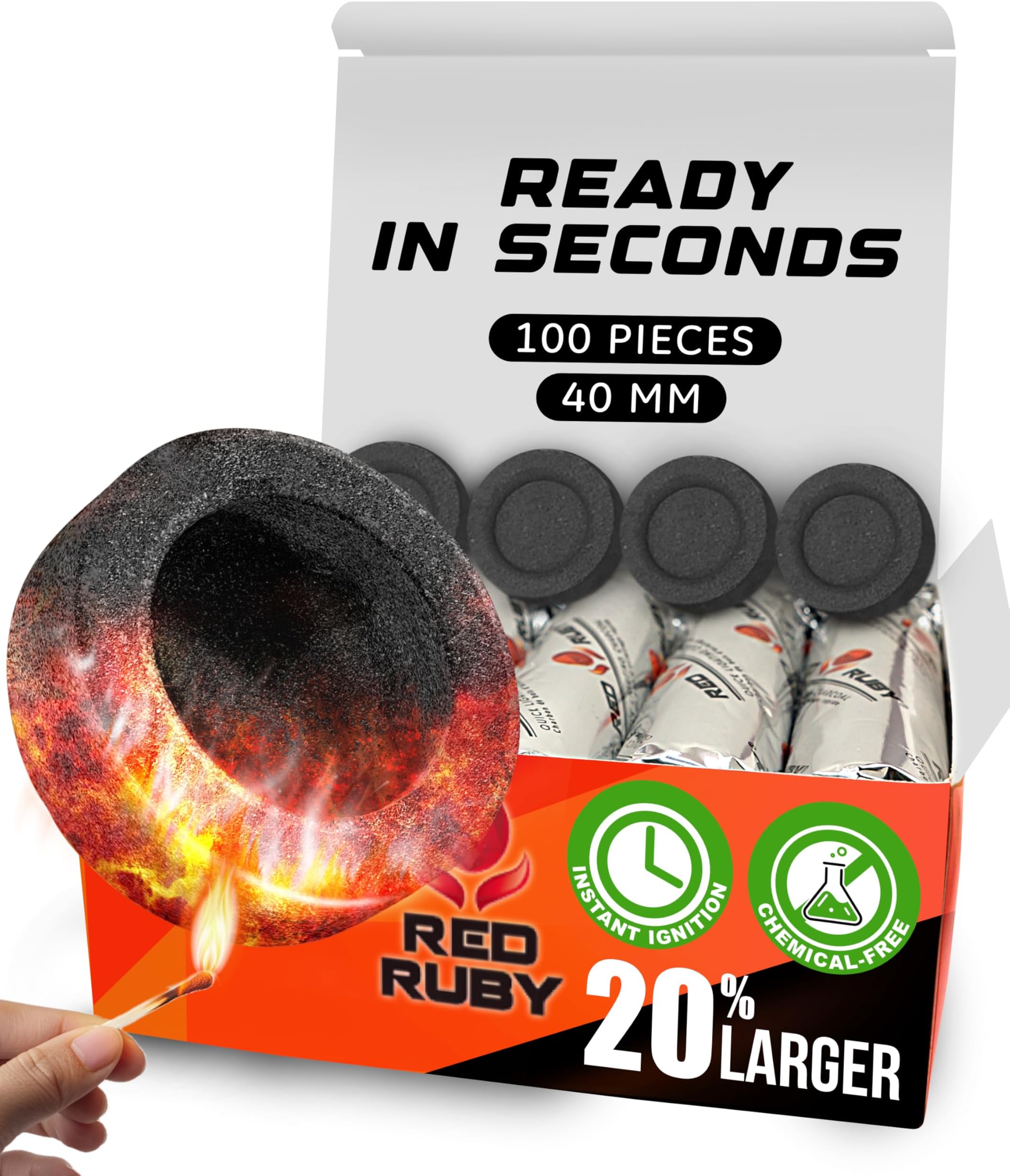 Multipurpose Tablets โ Quick Light Coal Tablets โ Disks โ 40mm Coal Rolls โ 100 Coal Briquettes โ Slow Burn - Instant Lighting - Incense