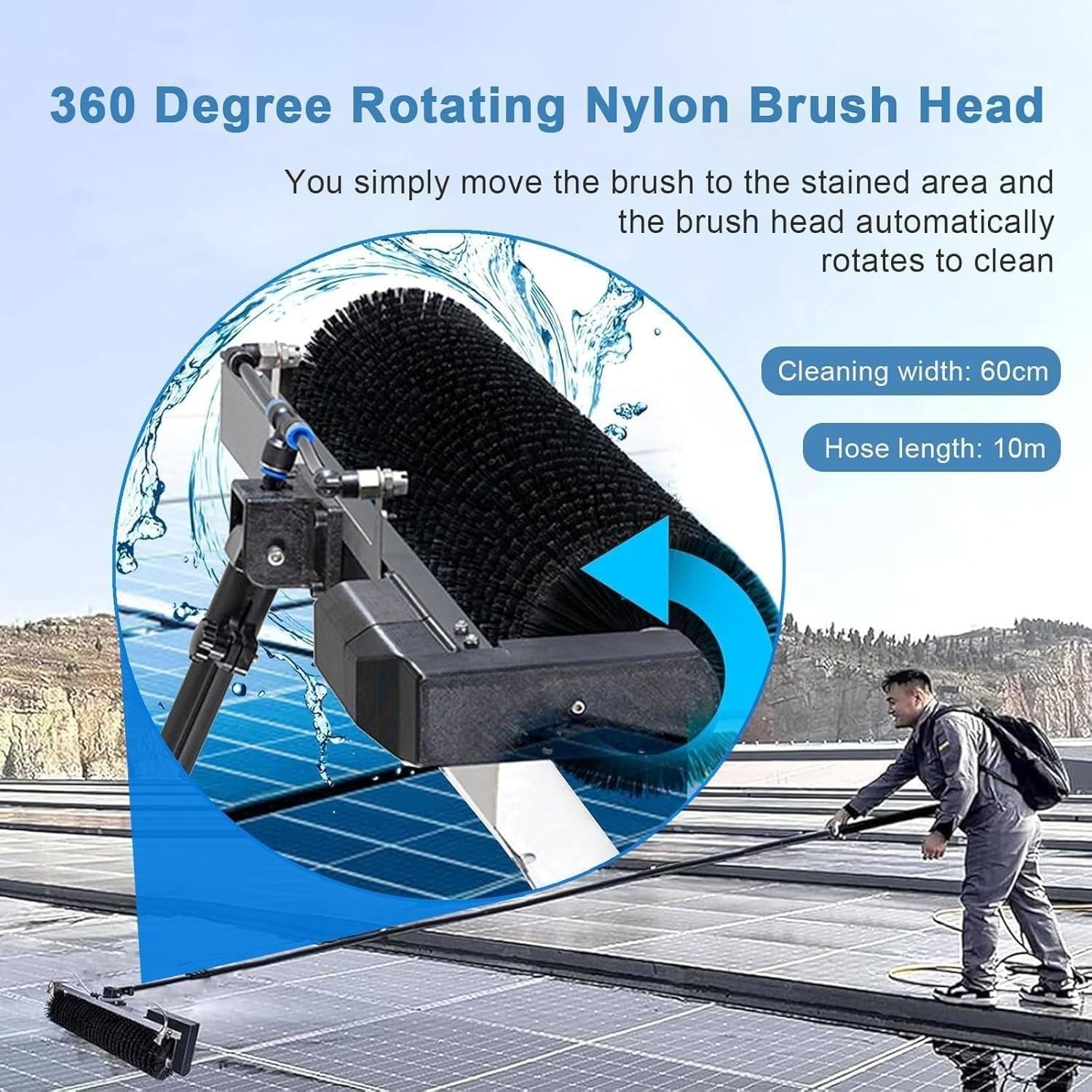 Cepillo telescópico para Limpiar Paneles solares, ángulo Ajustable de 360°, Mango de 5,5 Metros para Cristales de caravanas, letreros de Tiendas y Vallas publicitarias.