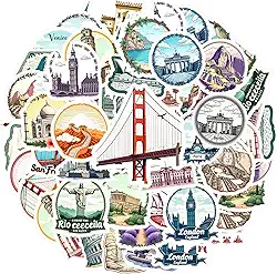 35 peças de marcos de viagem, turismo, arquitetura, marco cultural, adesivos culturais, pacote de adesivos vintage para laptop, motocicleta, bagagem, telefone, faça você mesmo, guitarra, notebook