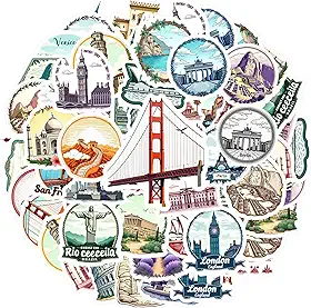 35 peças de marcos de viagem, turismo, arquitetura, marco cultural, adesivos culturais, pacote de adesivos vintage para laptop, motocicleta, bagagem, telefone, faça você mesmo, guitarra, notebook
