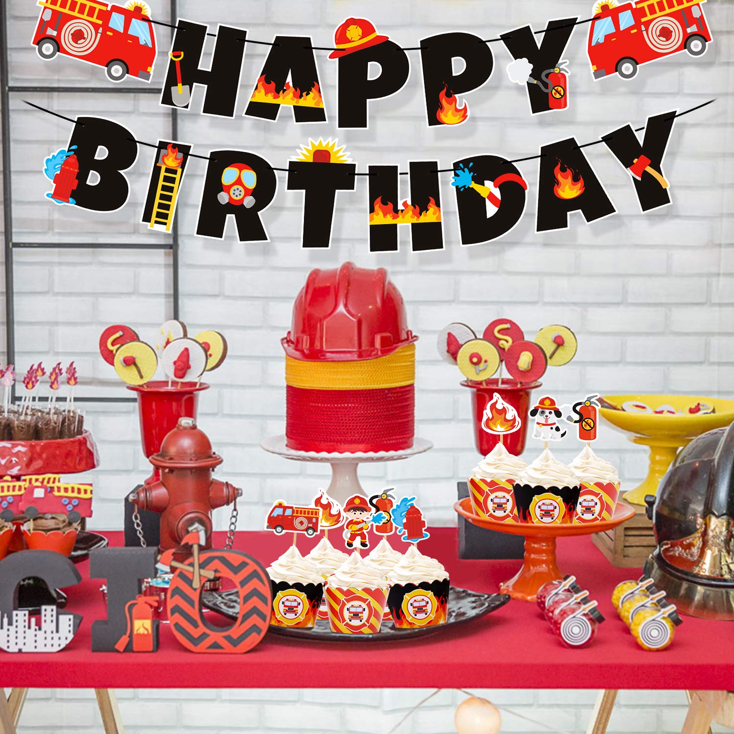 Buy Fire Truck Birthday Party Supplies Fireman Banner Cake Topper