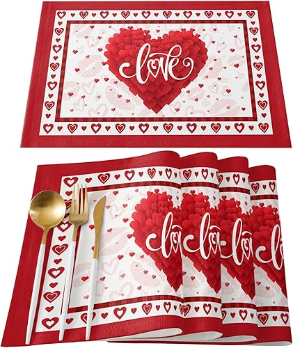Briskdecor Manteles individuales para el día de San Valentín 4 piezas resistentes al calor antideslizantes a prueba de manchas lavables manteles de