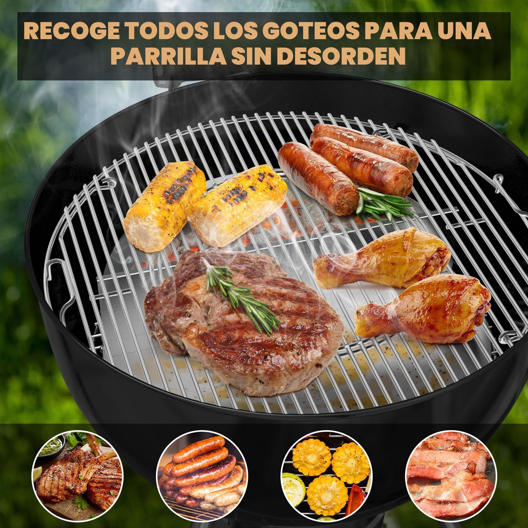 onlyfire Bandeja Recogegotas Semicircular con Separador de Carbón Extraíble para Parrilla de Carbón Weber 57 cm Kettle, Bandeja Recogegrasa de Acero Inoxidable, Calor Indirecto