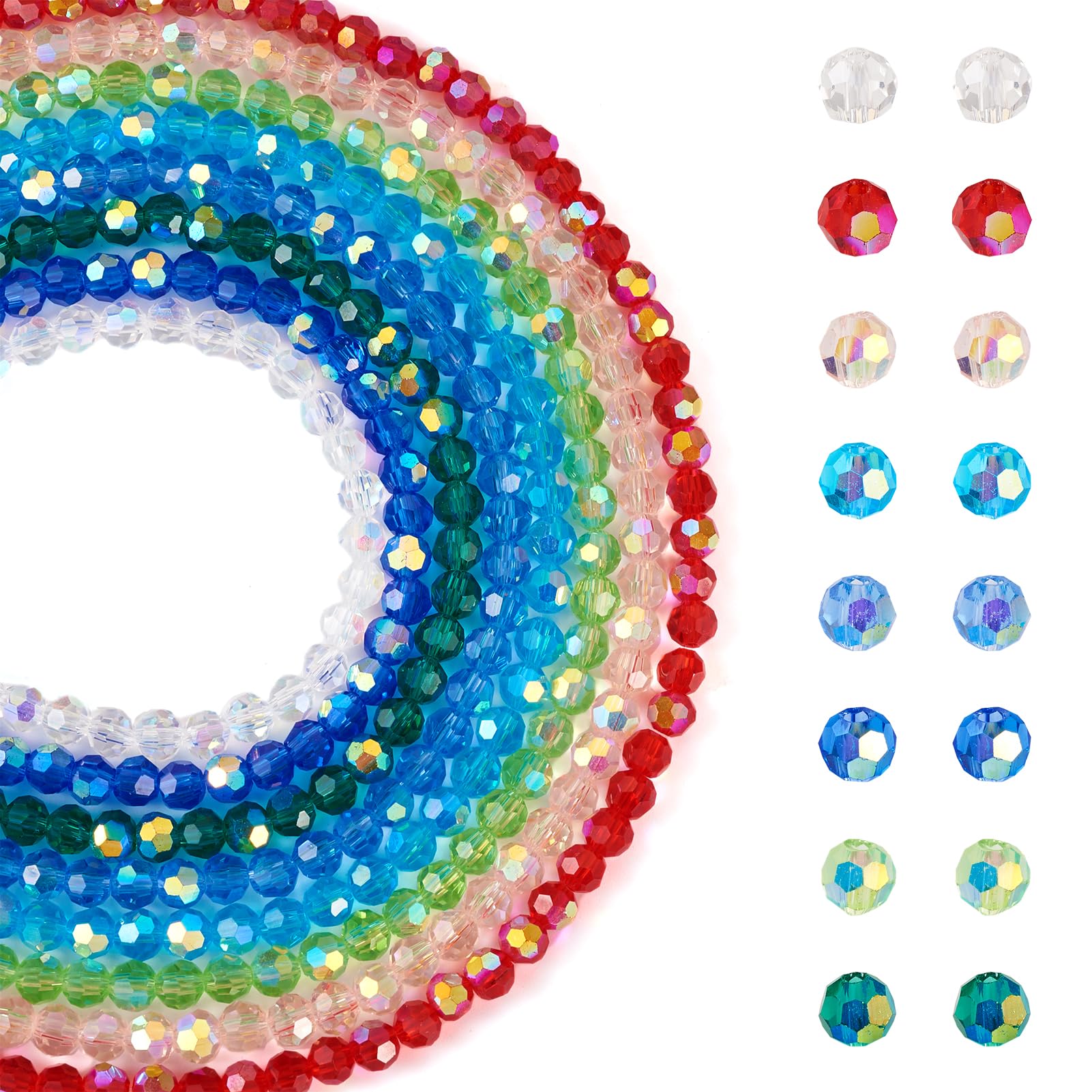 Spritewelry 8 Strands Round Faceted Glass Beads Half AB Color Plated Crystal Beads Bulk for Crafts DIY Earring Bracelet Necklace Jewelry Making 4x4mm