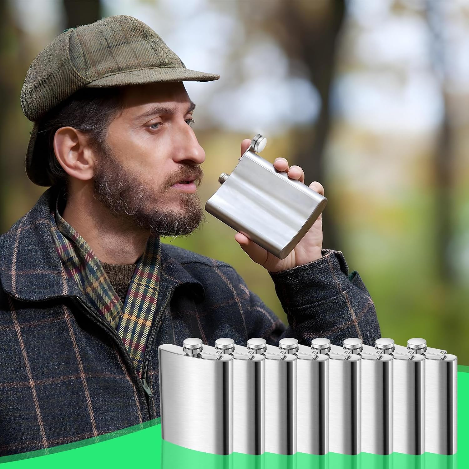 8 Pcs Hip Flasks for Liquor, 8 OZ Stainless Steel Leakproof Thin Flasks with Funnel for Men & Women, Stainless Steel Flask Hip Flask Set for Wedding Party, Bridesmaid, Gift (Silver)
