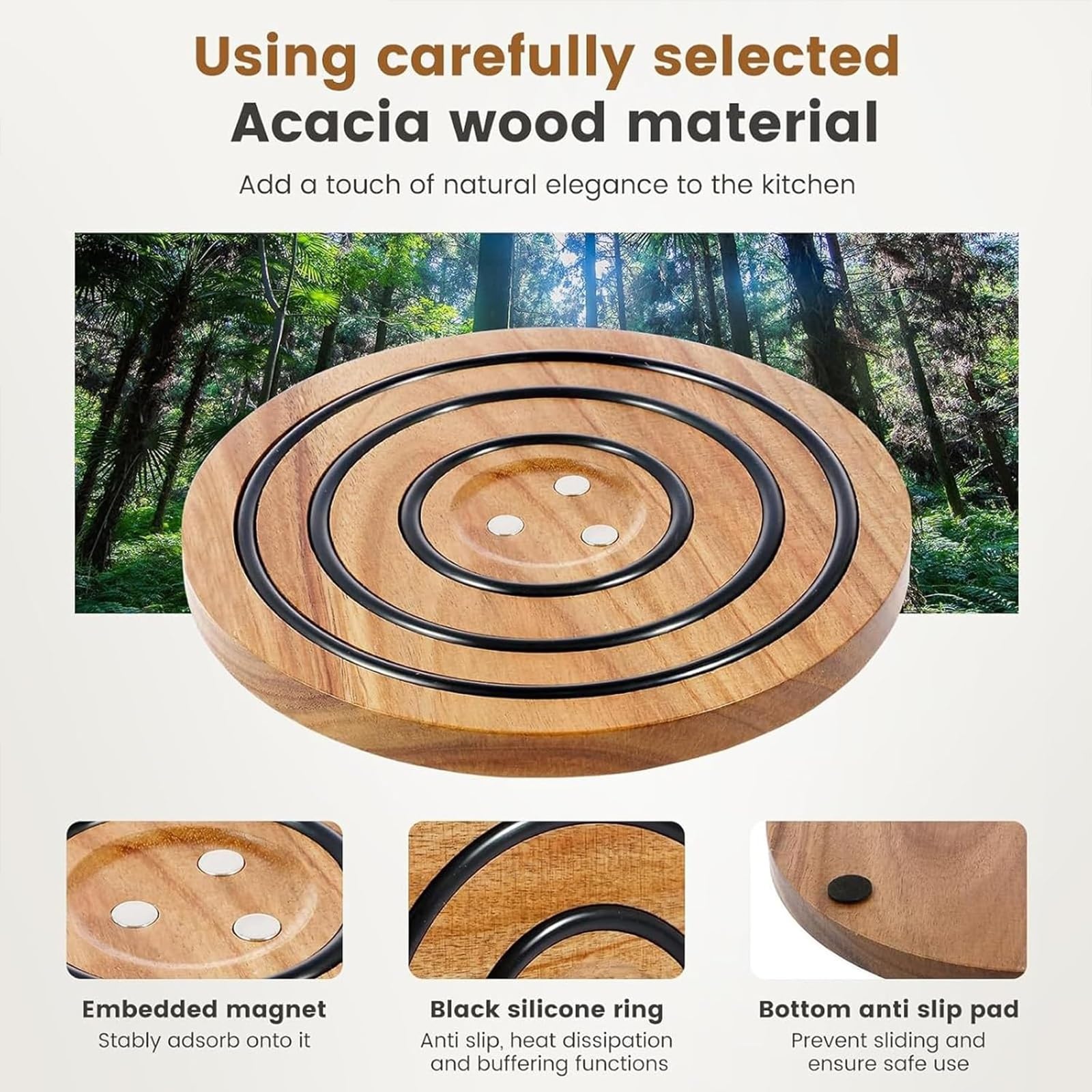 Posavasos Magnéticos De Madera Para Ollas Y Sartenes Calientes, Salvamanteles Magnético, Soporte De Madera Para Ollas Y Sartenes, Protector De Mesa Rústico Resistente Al Calor Para Cocina(2PCS)