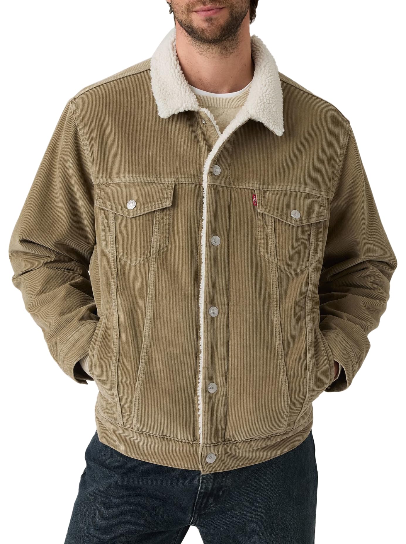 Levi's Mens Relaxed Fit Sherpa Traker Timber Denim Jacket Timber Wolf XXL