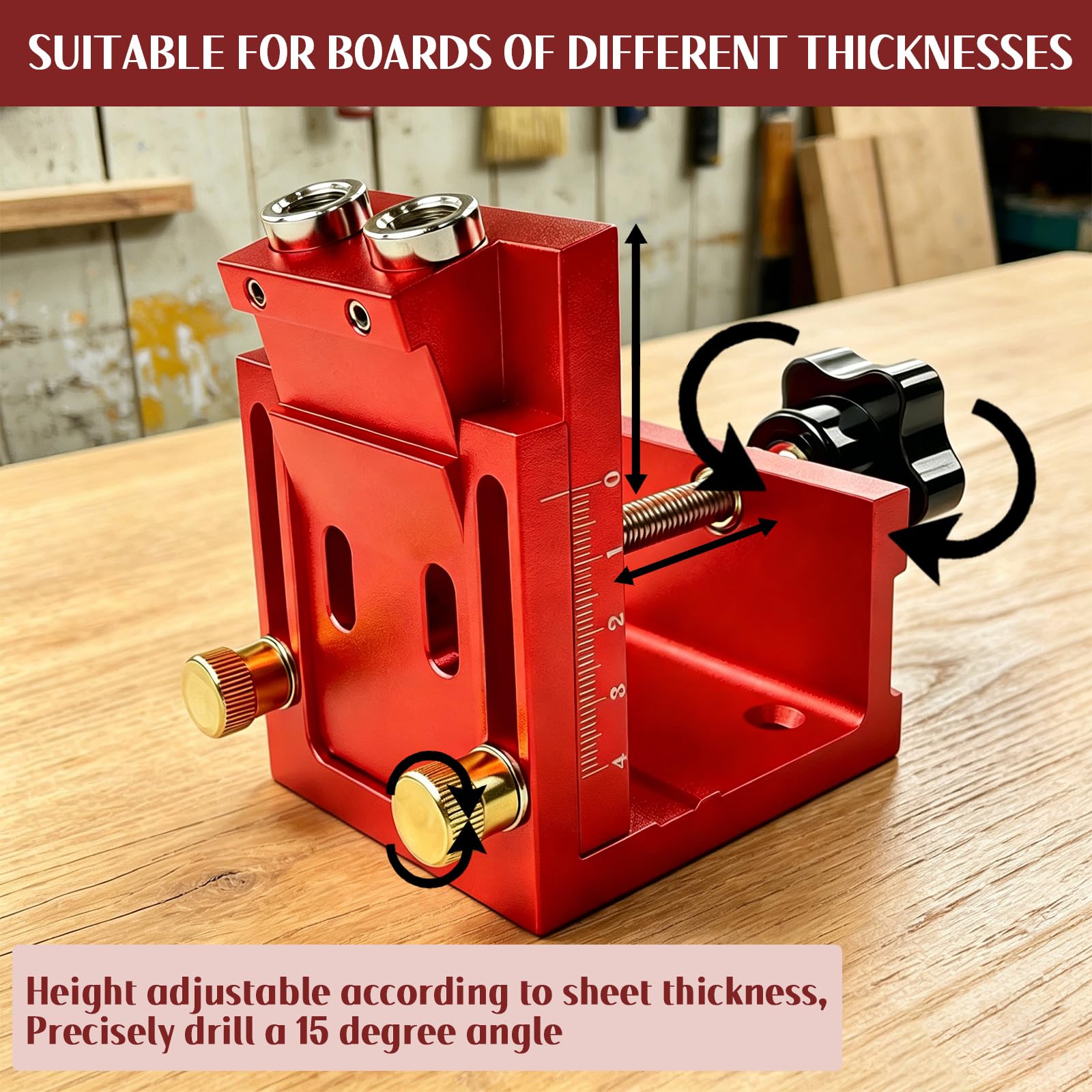 Ajustable Guia Taladro, Juego de Plantillas para Agujeros de Bolsillo Pocket Hole Jig con con 2 Taladros para Carpintería y Fabricación de Muebles