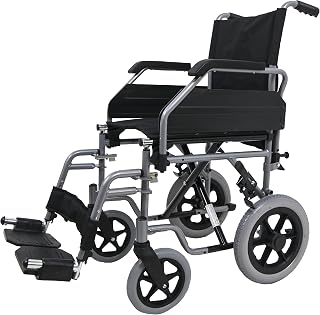 SANITEC - Silla de Ruedas de Acero Ligero para Minusválidos, Plegable, Resistente 136 Kg, Freno manual, Reposapiés y Reposabrazos abatibles y extraíbles. Ortopedia y Ayudas Técnicas