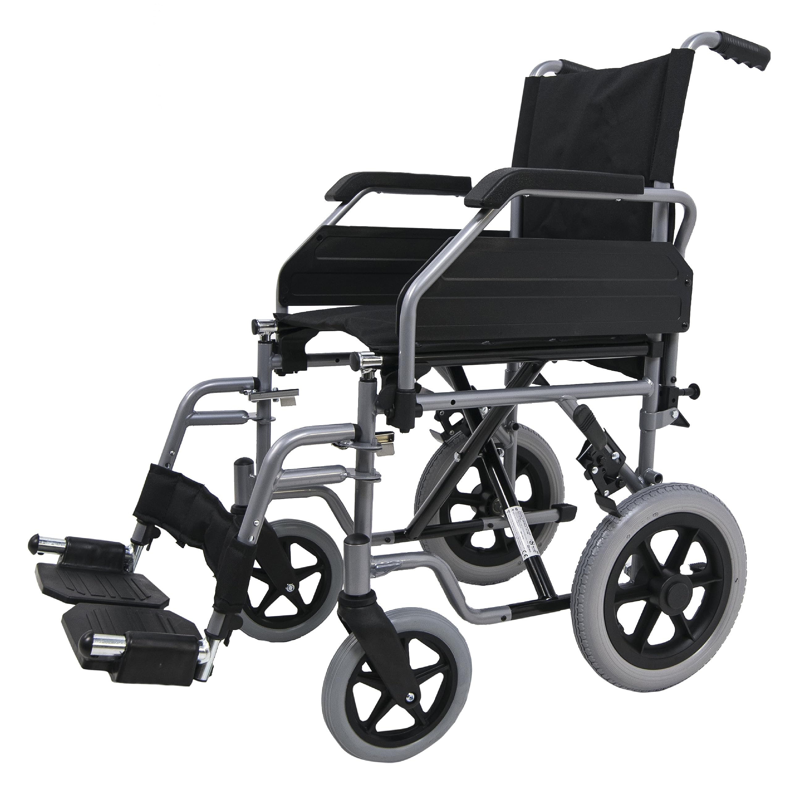 SANITEC - Silla de Ruedas de Acero Ligero para Minusválidos, Plegable, Resistente 136 Kg, Freno manual, Reposapiés y Reposabrazos abatibles y extraíbles. Ortopedia y Ayudas Técnicas