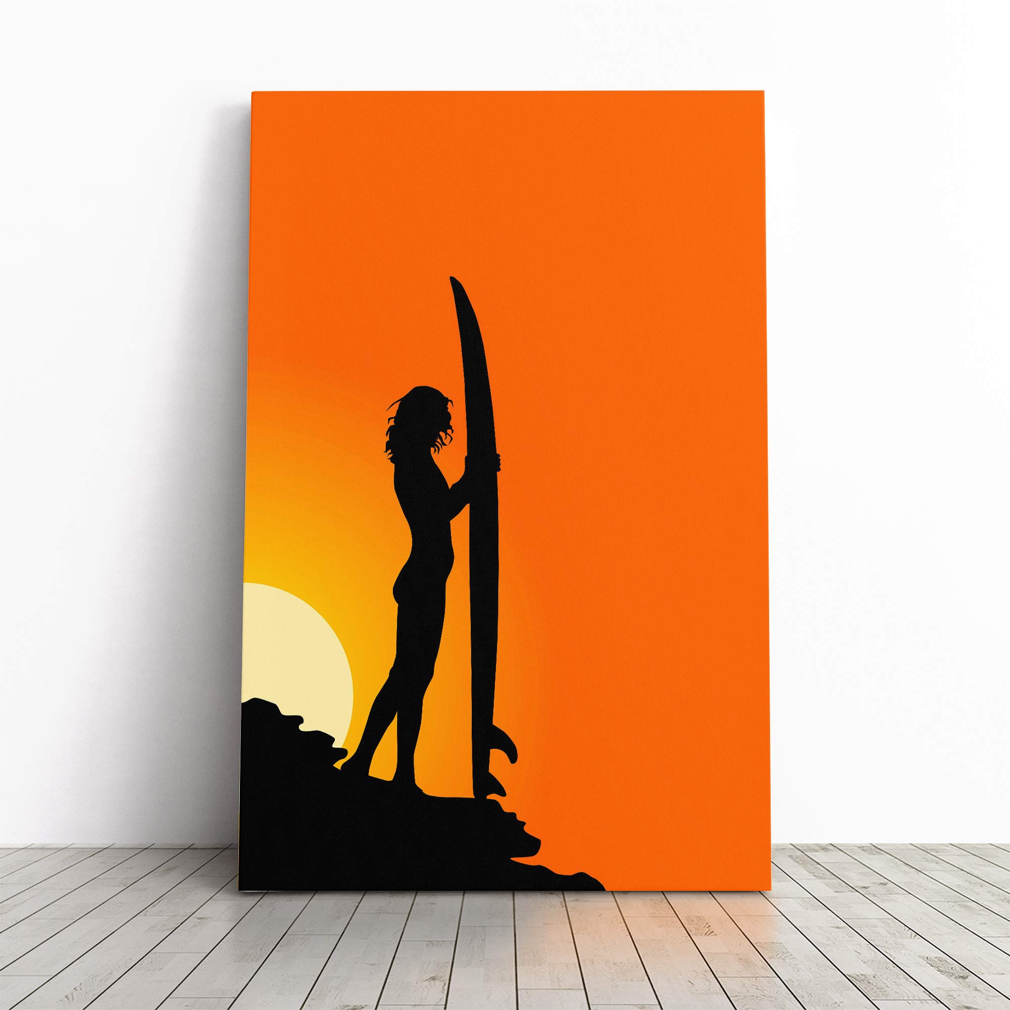 Surfer Surfboard Surfing Sunset Canvas Print | Gallery Wrapped 30mm Frame Wall Art | 30x20 inches | Ready to Hang | Modern Landscape Picture | Living Room Bedroom Lounge Office