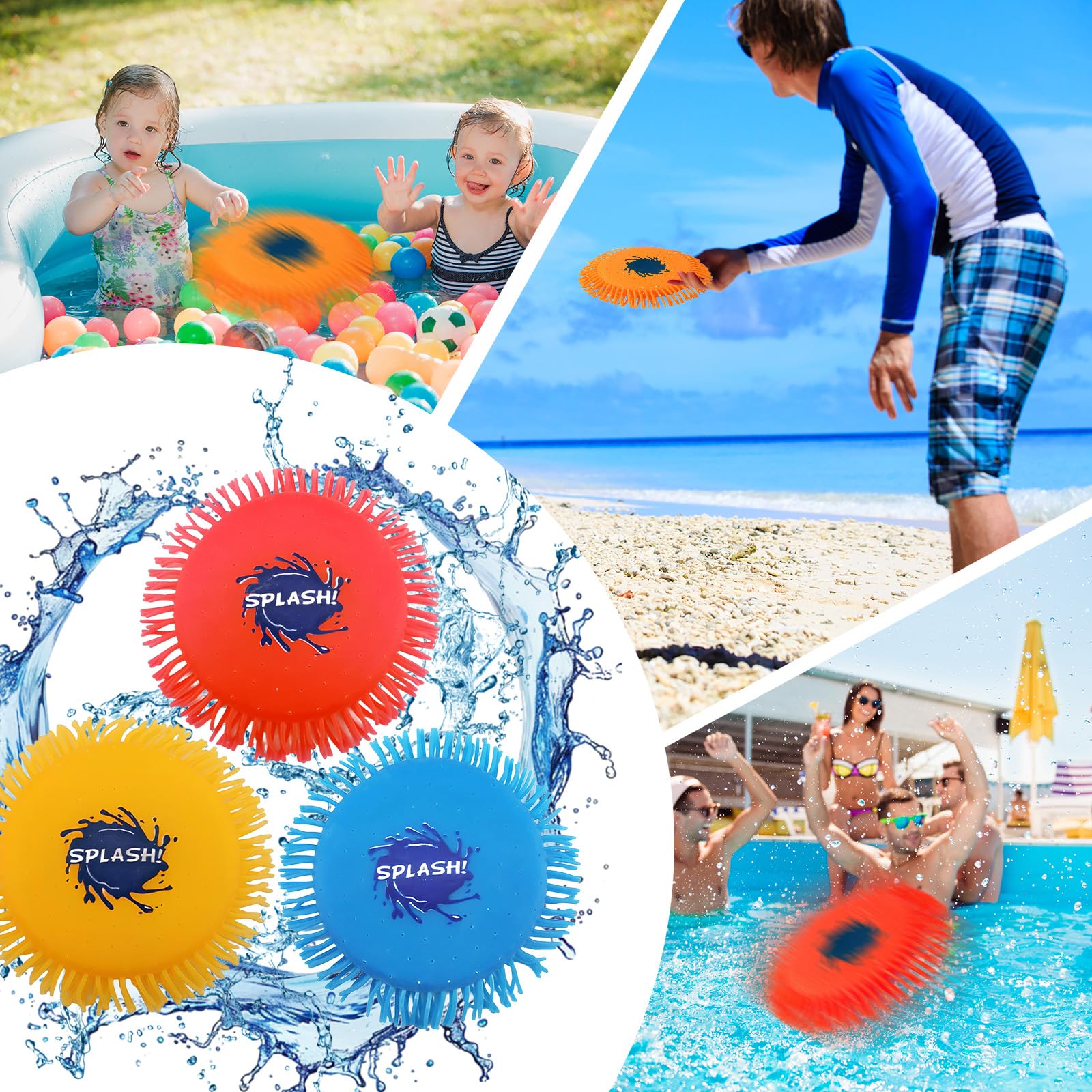 Frisbee ad Acqua Riutilizzabile 3 Pezzi Ø17cm per Piscina Spiaggia Bambini Adulti