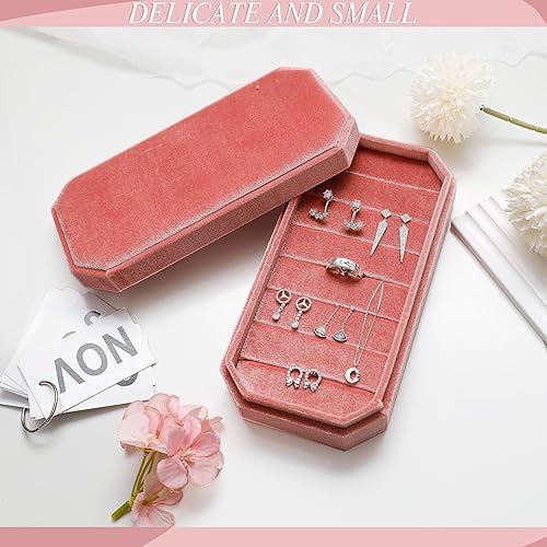 Vista 2 de HCJEBX Portable Velvet Jewelry Box Organizers Multifunction Jewelry Holder Earring Holder Travel Jewelry Box Suitable Gift For Women Or Girls (Pink)