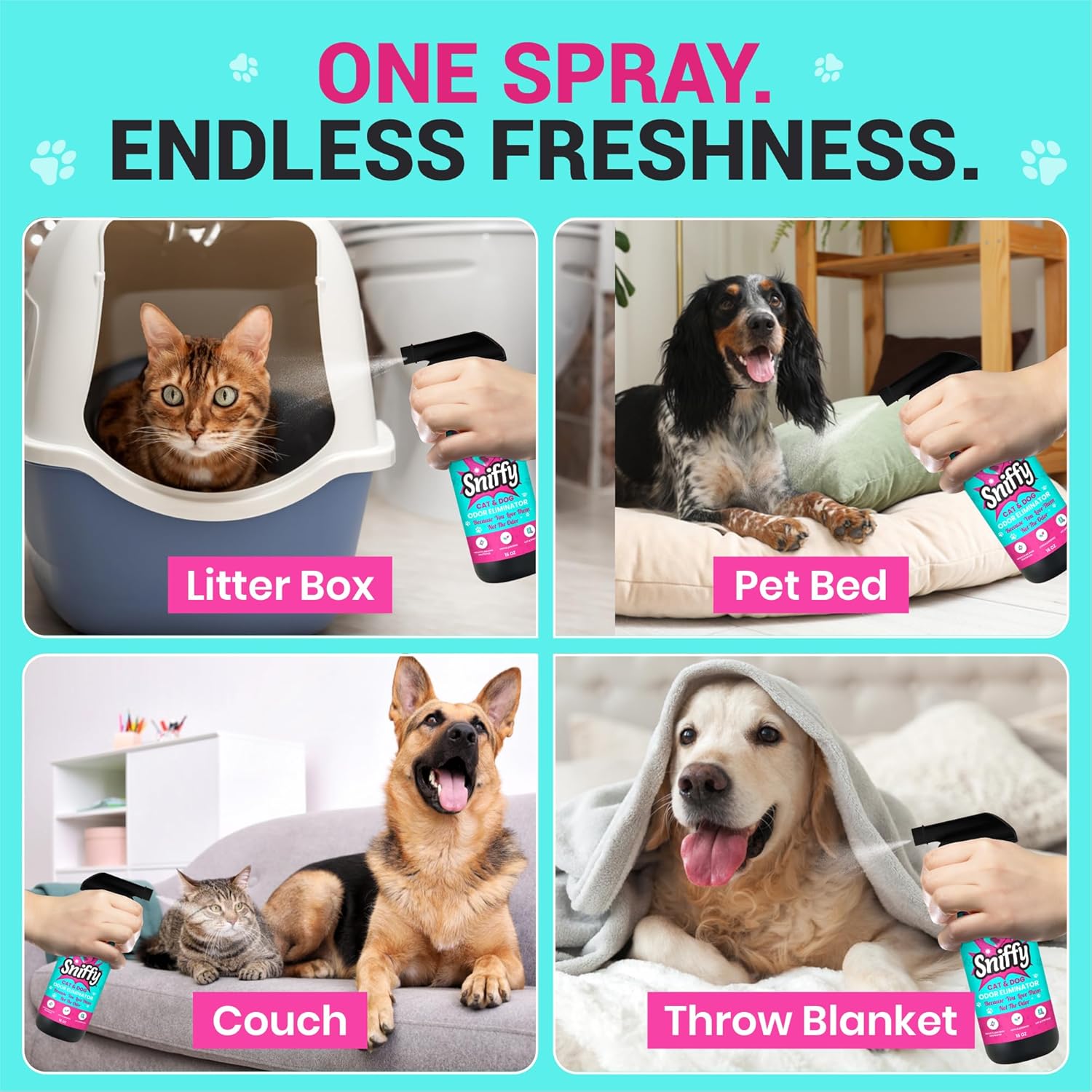 Sniffy Pet Odor Eliminator Spray Lavender Enzymatic Cleaner for Dog & Cat Urine, Litter Boxes, Carpets & Furniture, Hypoallergenic, Fabric-Safe, Vet-Approved, 2x16 oz Twin Pack, Made in USA