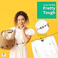 Vista 4 de Tendedero portátil de viaje con 12 clips coloridos y bolsa, línea de ropa elástica para RV y campamentos para línea de secado de ropa