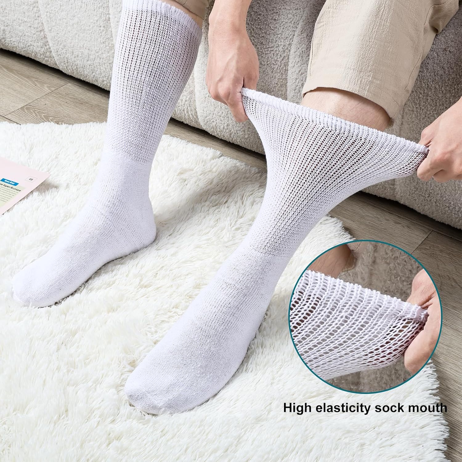 Falari Physicians Approved Diabetic Socks For Men Women Non-Binding Loose Top Wide Crew Length - Image 5