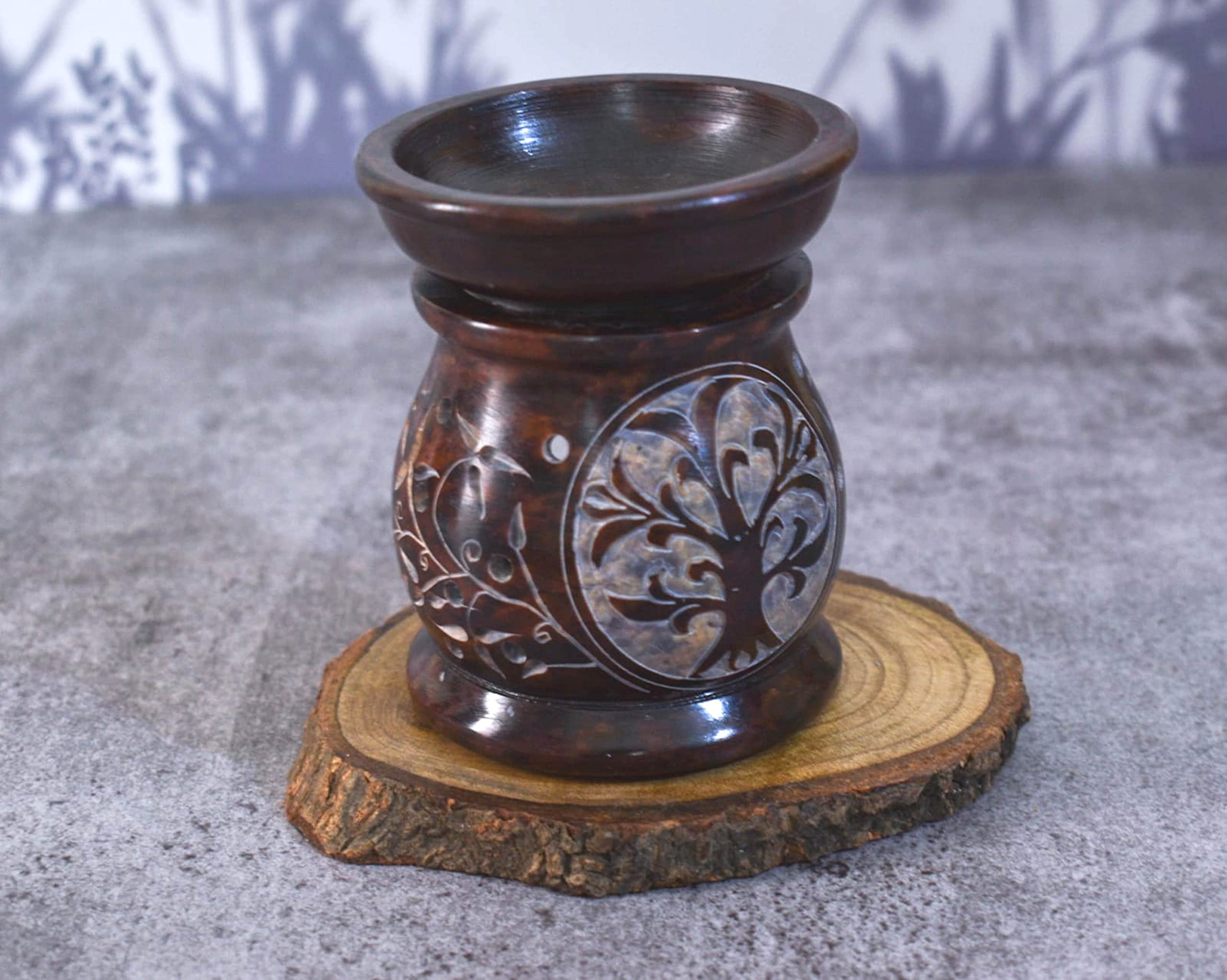 Difusor de Aroma Quemador de Aceite, Soporte para Velas de té de esteatita, Trabajo Jali Tallado a Mano, esteatita, para aromaterapia (Tree of Life)