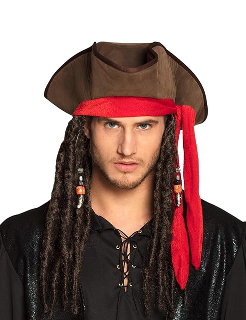 DEGUISE TOI Sombrero Pirata marrón con Peluca Adulto