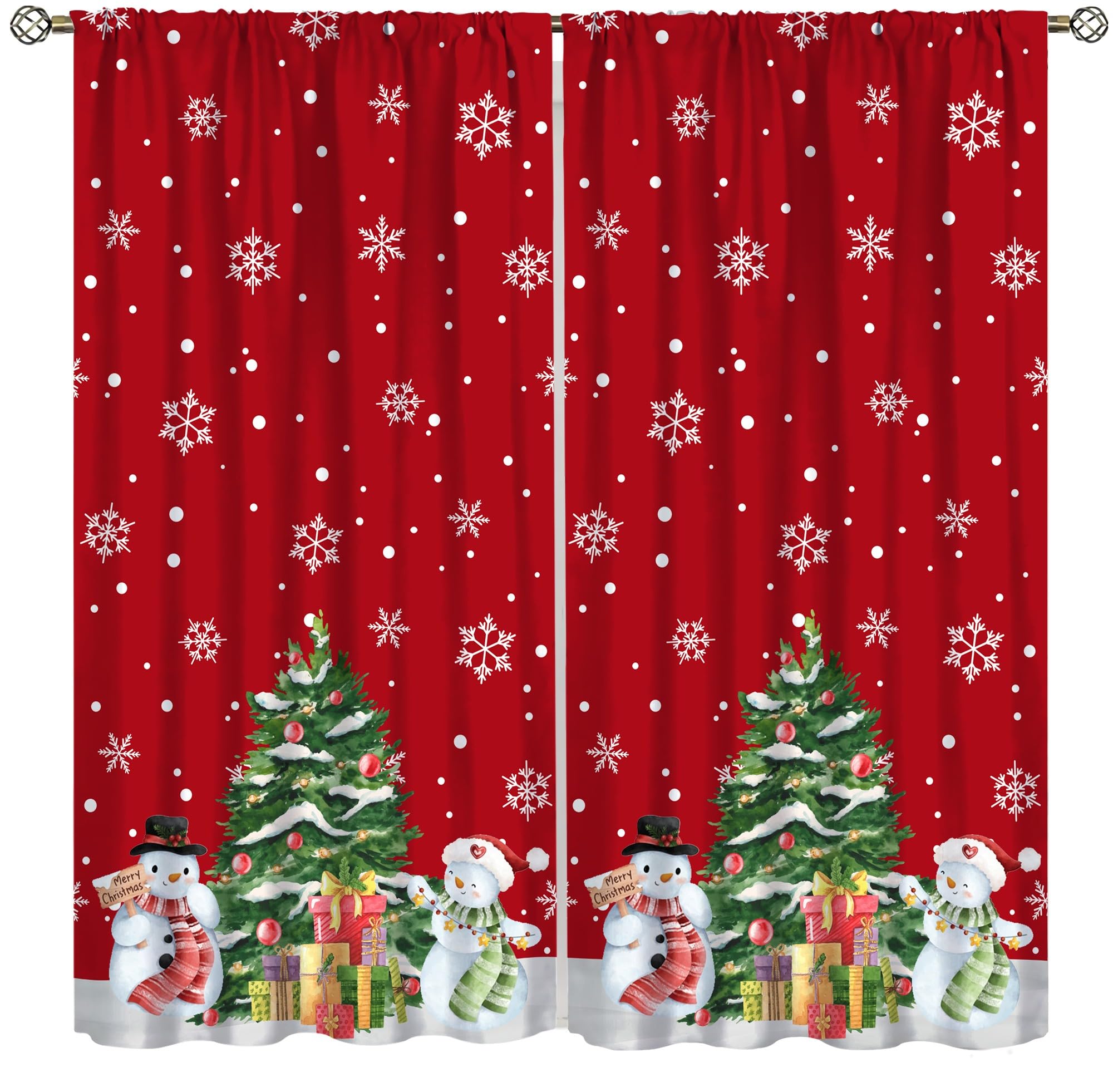 ShiTingYu Christmas Kitchen Curtains Snow Christmas Tree Gift Cafe Window Treatment for Boys Girls Teens Home Bedroom Living Room Kitchen Rod Pocket 2 Panels Drapes Holiday 42x54 Inch
