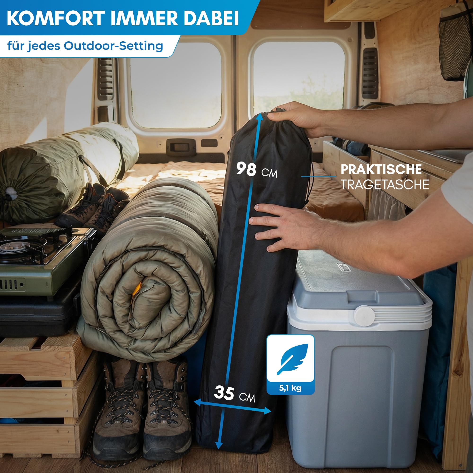 NORDMUT® Campingsofa faltbar für 2 Personen – stabile Camping Couch 320 kg belastbar – komfortabler Doppel Campingstuhl faltbar mit extra Dicker Polsterung (Aschgrau)