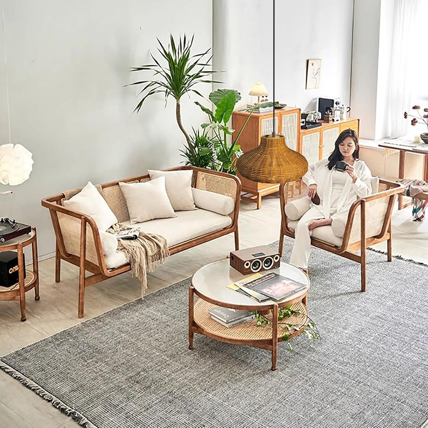 Lamp Shade Replacement,Unique woven rattan boho Pendant Lamp Covers,6.3" Tall, woven-wicker Hanging Small Lampshade For Chandelier Table lamp Wall Sconce