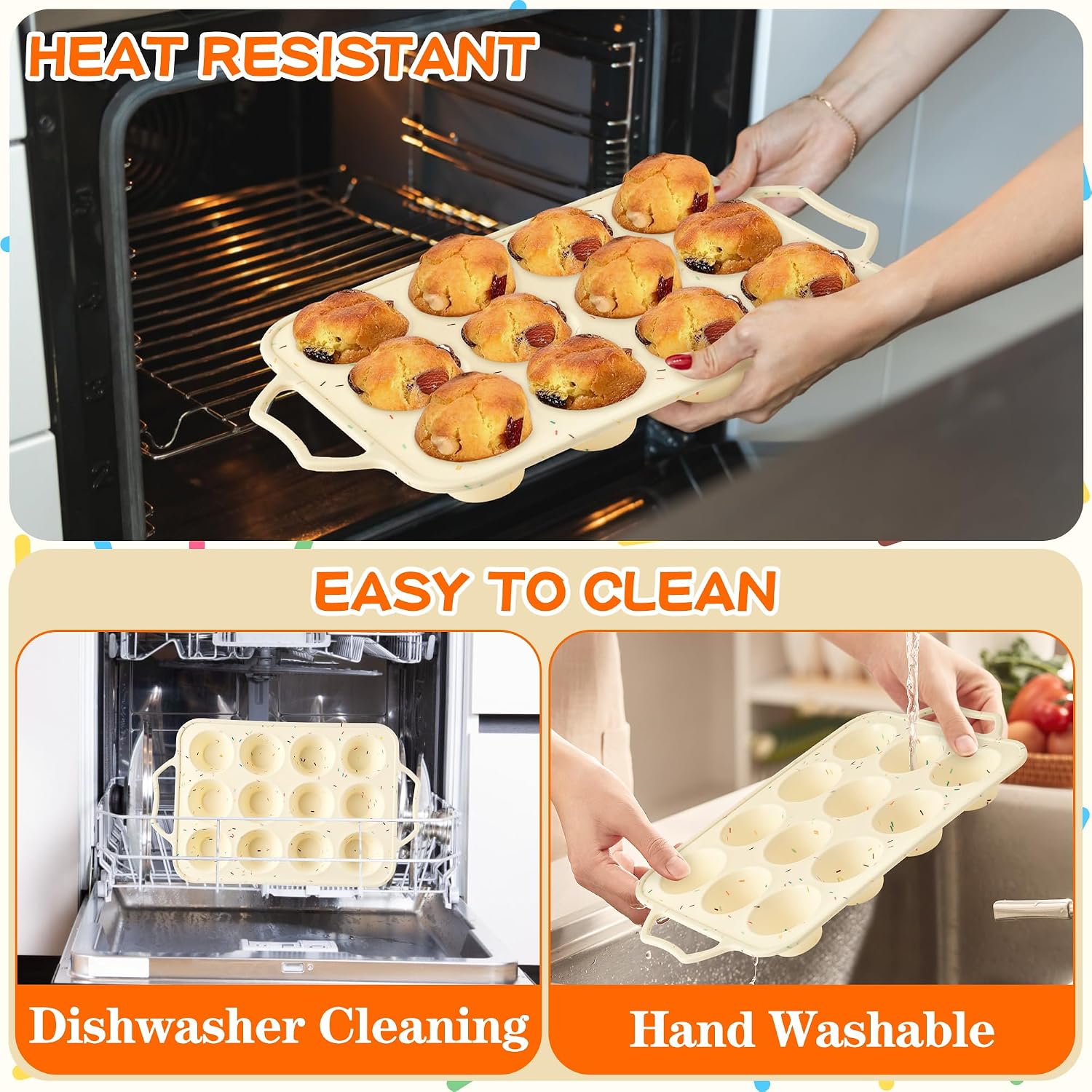 Silicone Muffin Pan for Baking - 2 Pack Cupcake Pan Egg Bite Molds, Nonstick Muffin Tin with Metal Frame, 12 Silicone Cup Cakes Chocolate Candy Bakeware for Baby Shower Birthday (Regular Size)