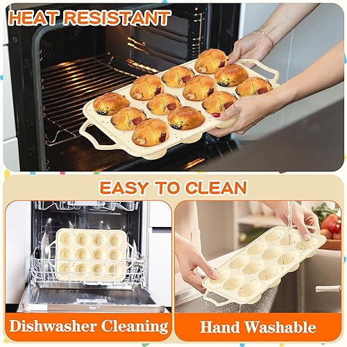 Miniatura 4 de Molde de silicona para magdalenas para hornear  12 moldes para magdalenas para huevos, molde antiadherente para magdalenas con marco de metal, tazas