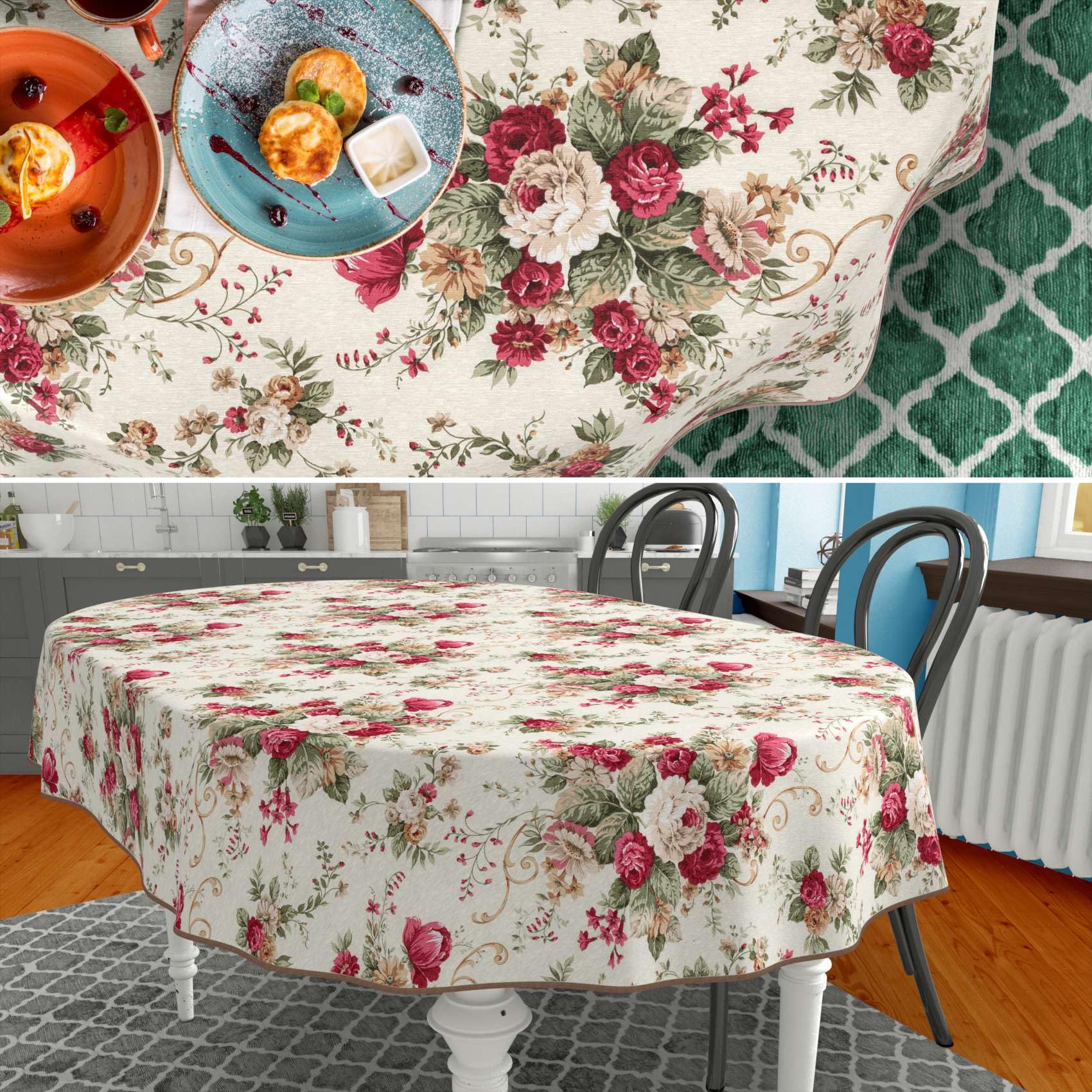 ANRO Nappe enduite Roses avec Ourlet Ovale 200x140 cm extérieur imperméable