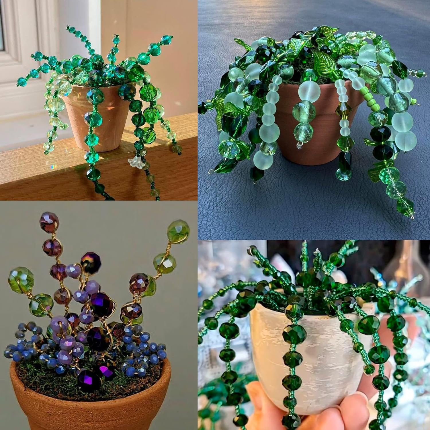 1189pcs Green Glass Beads with Pot for Plant Making, Nature Crystal Faceted and Bugle Beads Bulk Kit for Craft DIY Charms Wind Chimes - Image 5