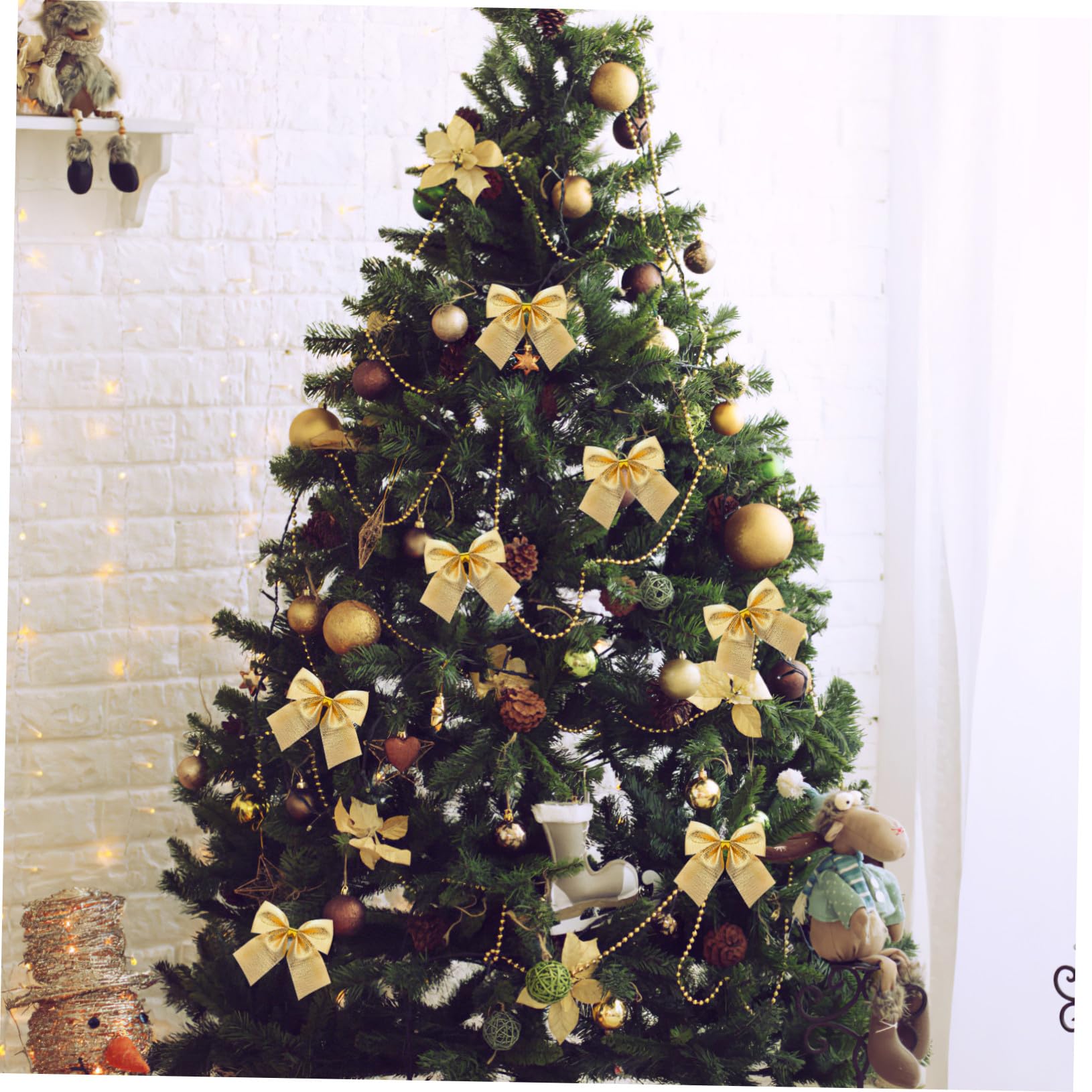 OUNONA 12pièces Nœuds Ruban Satin or Pour Décoration Sapin De Noël Accessoires Suspendus Pour Intérieur