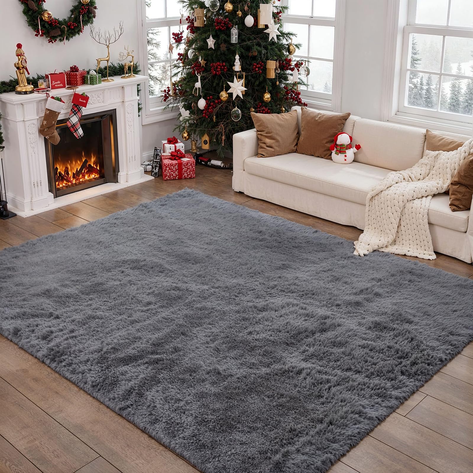 jianandi Alfombra de Salón, Alfombras Suaves y Mullidas para Dormitorio, Alfombra de Cabecera Lavable de Pelo Alto, Alfombra Relax para Salón y Dormitorio, Gris, 160cm×230cm