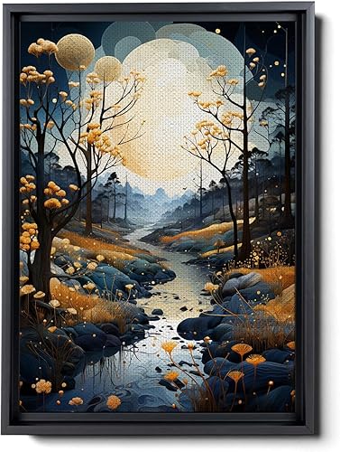 Original Abstract Wall Art print Art Printable Serene Nature print in Shades of Indigo and Honeycomb, Perfect for Modern Home Decor