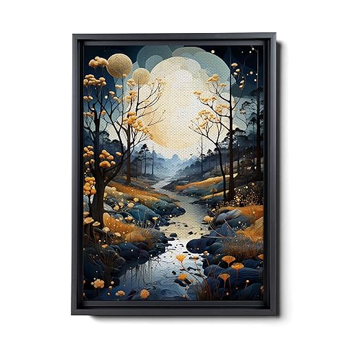 Original Abstract Wall Art print Art Printable Serene Nature print in Shades of Indigo and Honeycomb, Perfect for Modern Home Decor