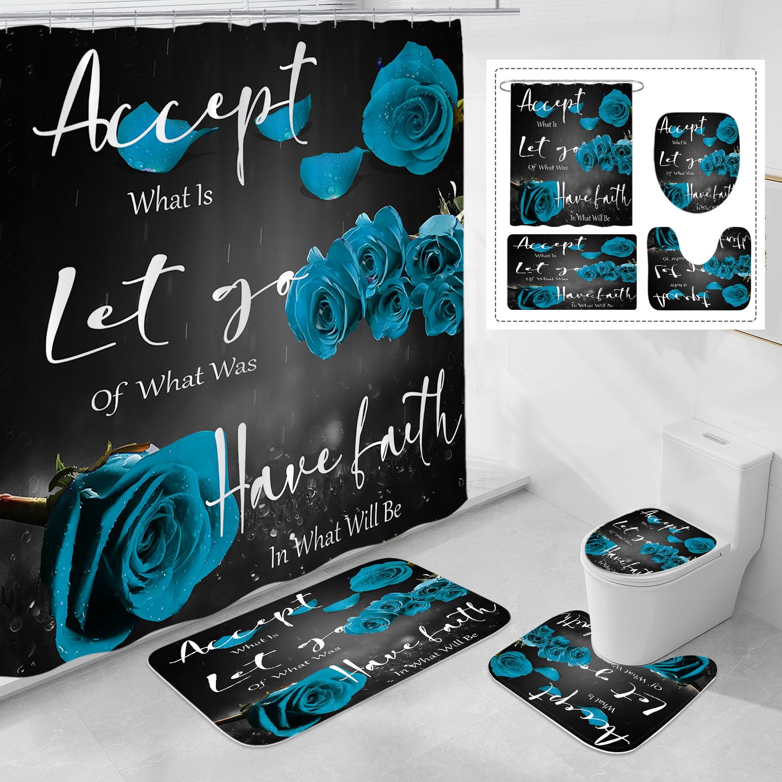 Teal Rose 4PC Bathroom Set