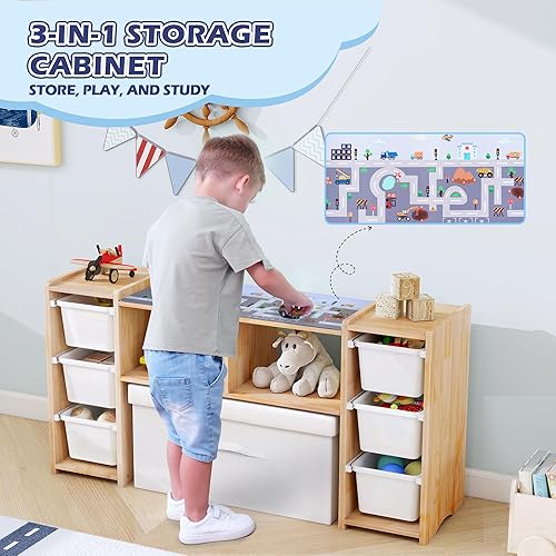 Miniatura 6 de MallBest Estante organizador de almacenamiento de juguetes para niños, 100% madera maciza, armario de almacenamiento para niños con 6 contenedores