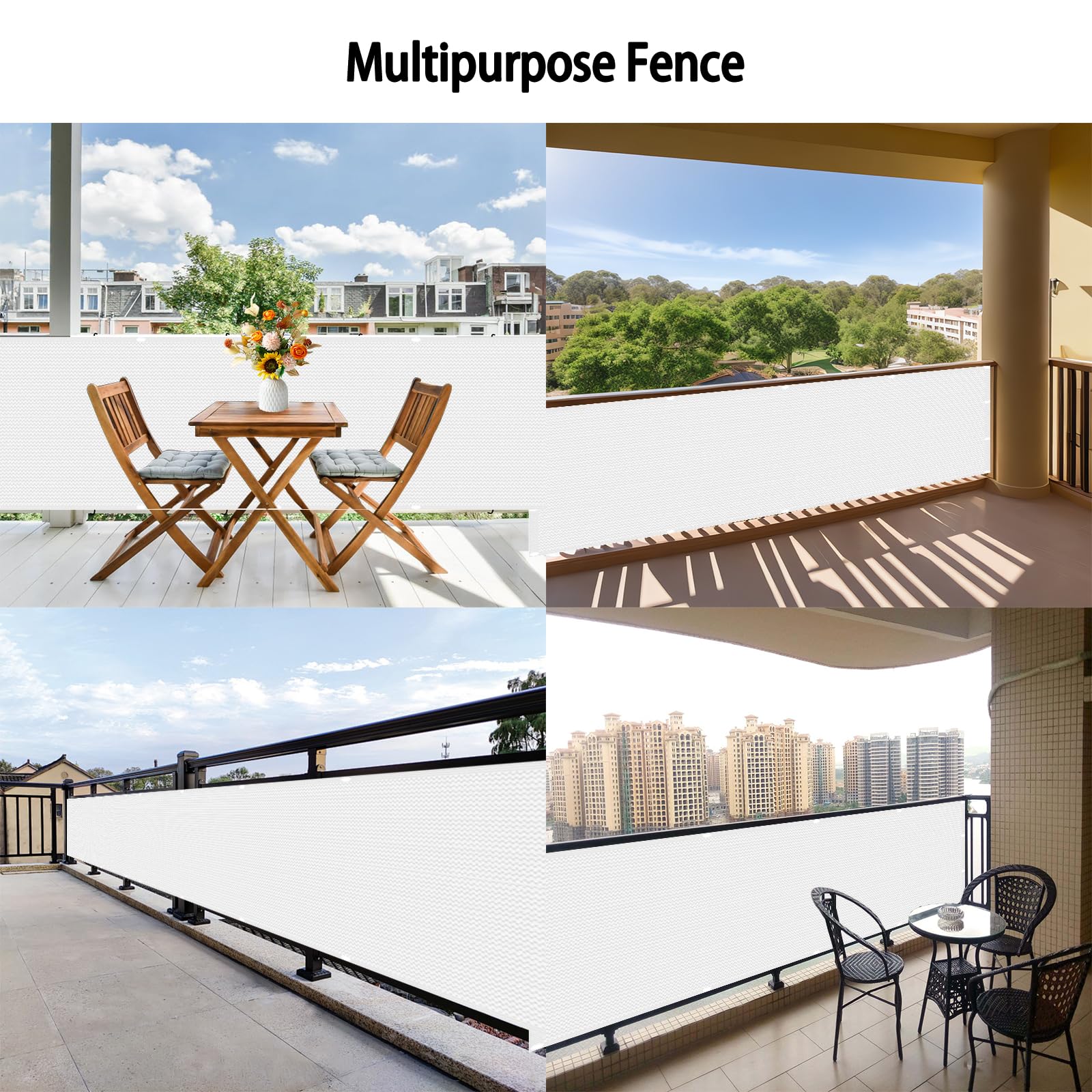 Copri Ringhiera Balcone 180 x 190 cm Protezione Privacy, Anti-Uv, Resistente Al Vento, Recinzione Copri Ringhiera Balcone con Funi e Fascette per Giardino Terrazza, Bianco