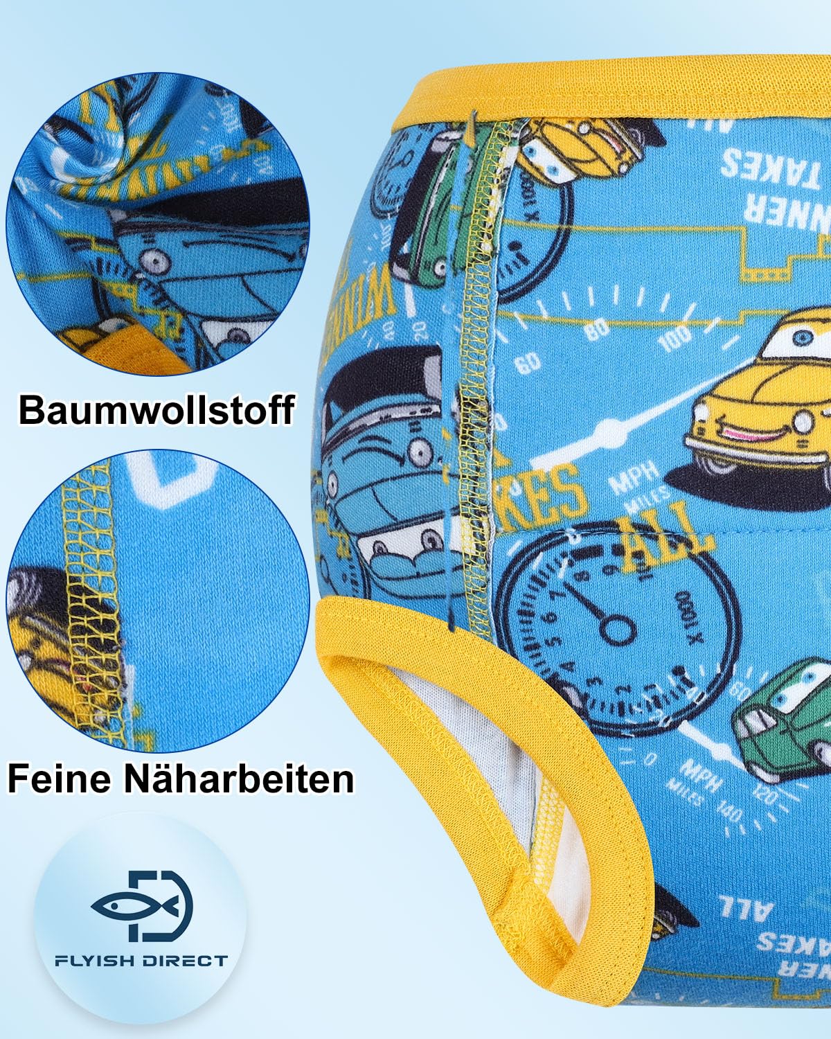 FLYISH DIRECT Töpfchentrainingshose, 100 % Baumwolle, saugfähige Trainingsunterwäsche für Kleinkinder, Jungen und Mädchen, 6 Packungen, wiederverwendbare Töpfchenhose, 9 Jahre, Tier & Auto