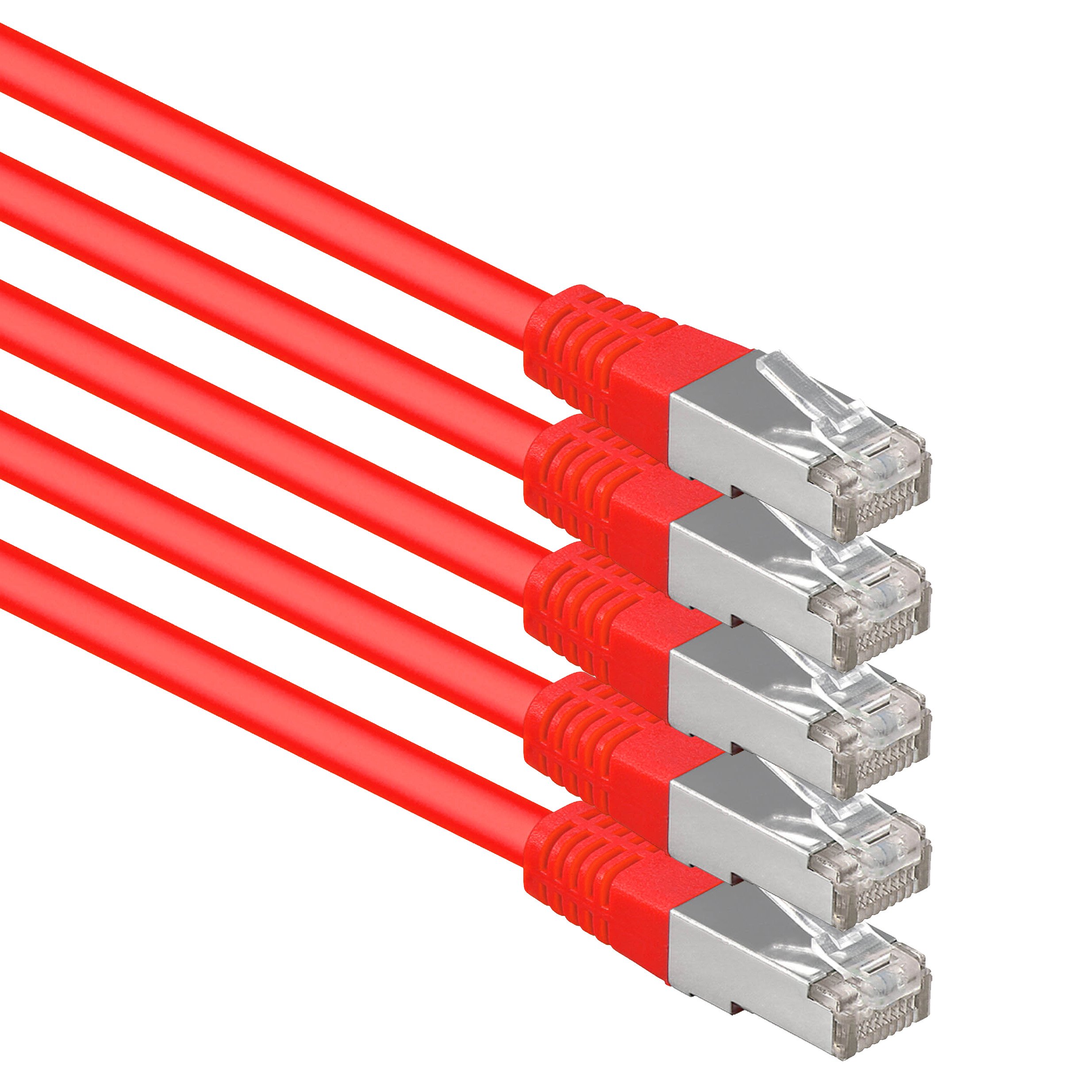 10m rot - 5 Stück Cat.6 Patchkabel Netzwerkkabel CAT6 S-FTP Gigabit LAN PIMF CAT 6 Kupfer CU Halogenfrei Internet DSL Spielkonsole Smart TV