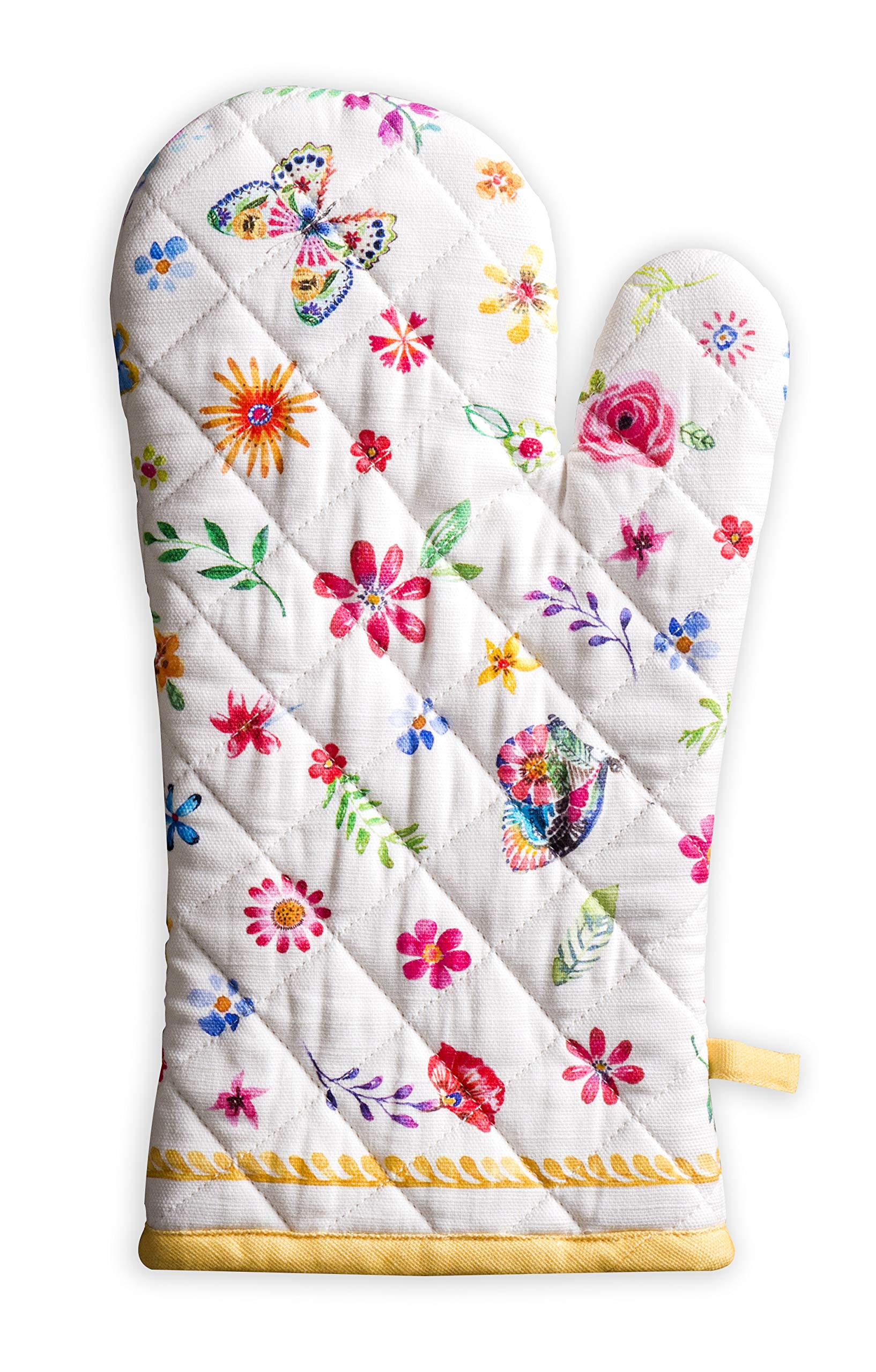 Maison d' Hermine Cooking Gloves 100% Cotton Oven Mitt 7"x13" with Hanging Loop, Heat Resistant, BBQ, Cooking, Baking, Grilling & Barbeque, Happy Florals - Sweety - Spring/Summer