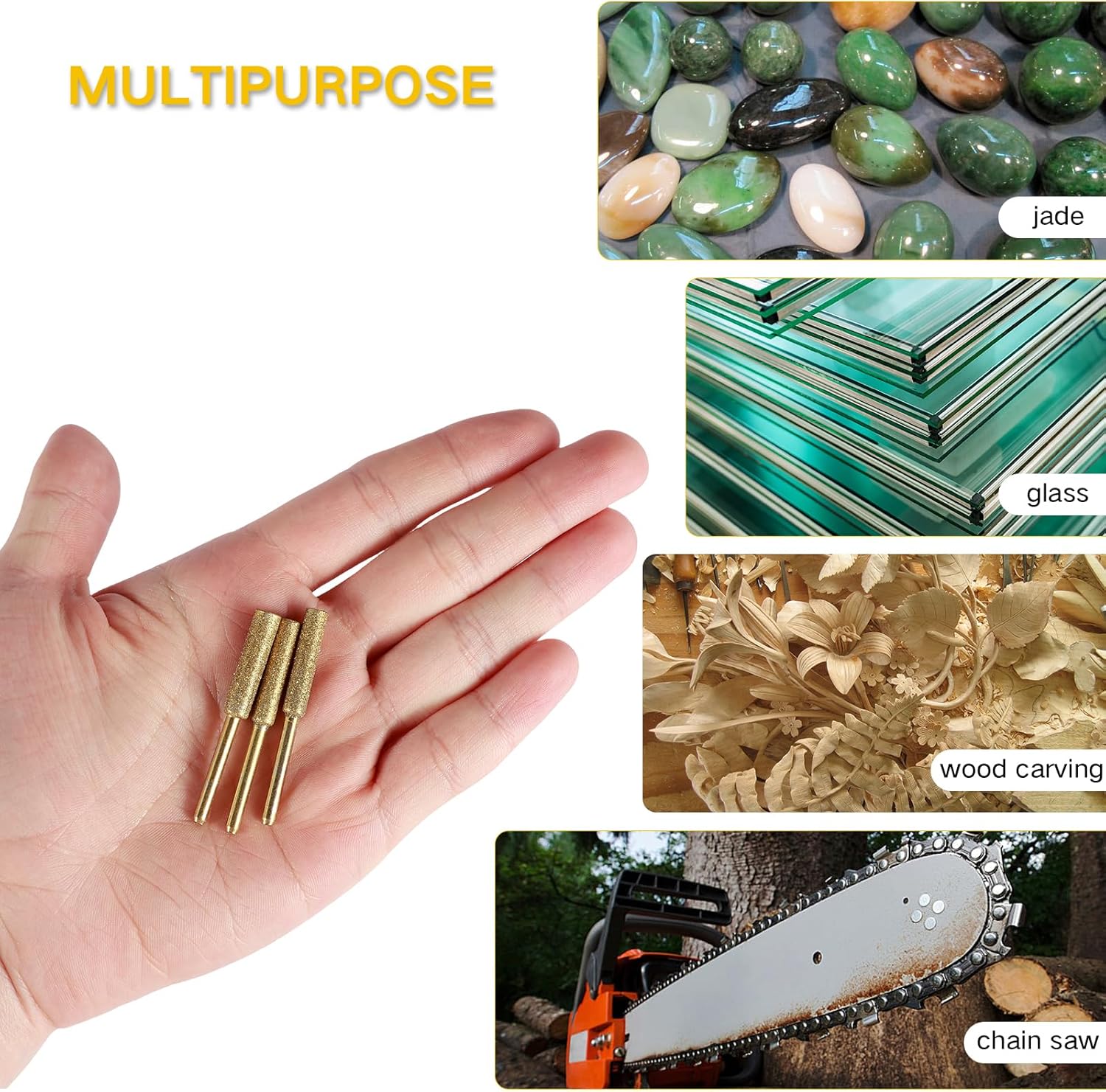 120pcs Diamond Chainsaw Sharpener Bits 1/8" Shank, 5/32'', 3/16'', 7/32'' High Hardness Titanium Plated Grinding Tool, 4mm, 4.8mm, 5.5mm Chainsaw Sharpening Kit for Chain Saw, Jewelry, Stone, Wood